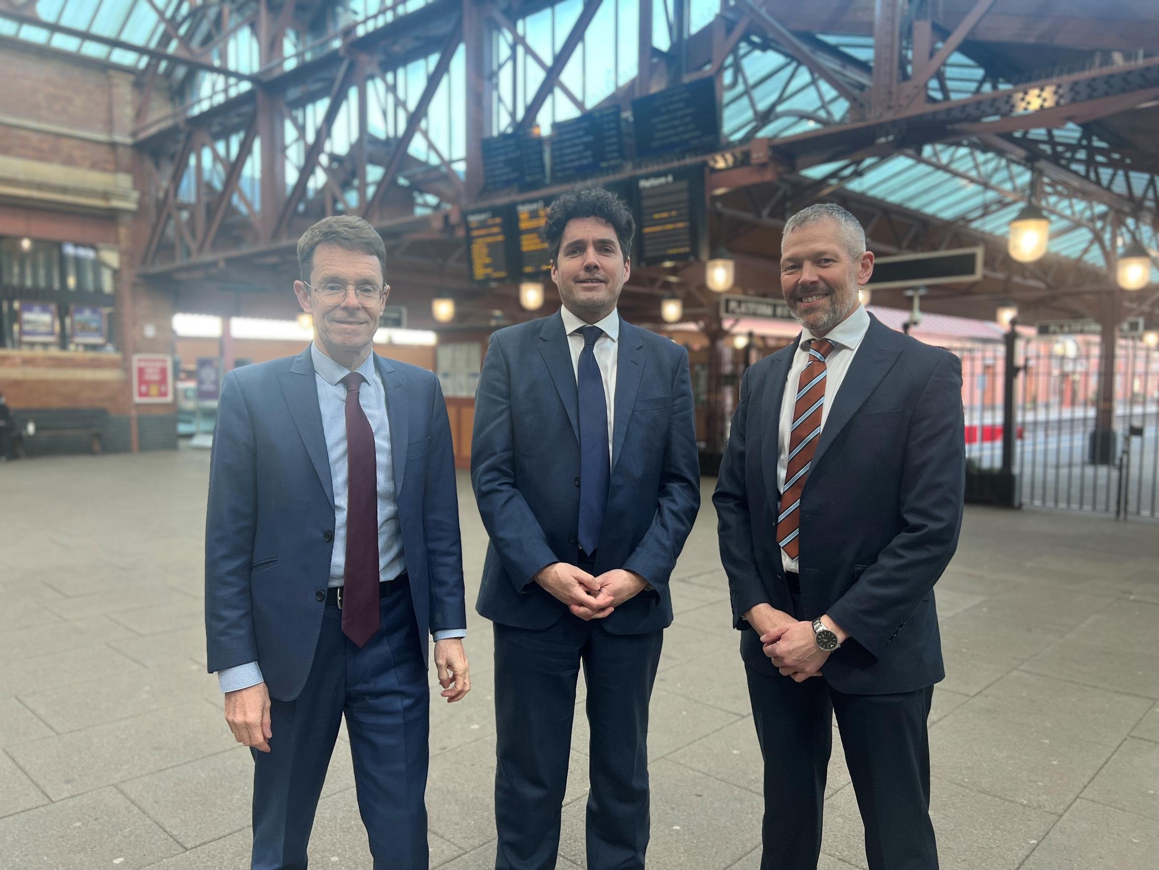 From left: Andy Street, Huw Merriman and Malcolm Holmes at Moor Street Station