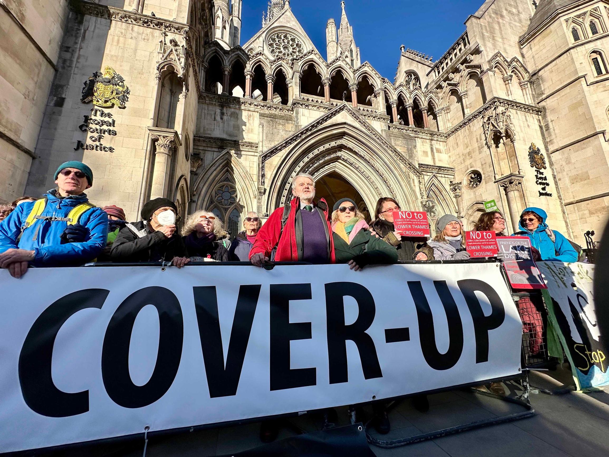 Campaigner Dr Andrew Boswell (centre in red anorak) at the Court of Appeal with supporters