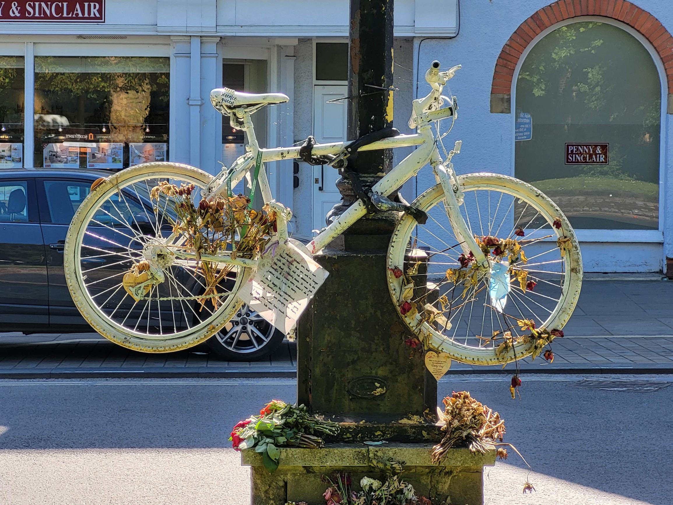 Bike memorial marking the deaths of two female cyclists at the Plain roundabout in Oxford
