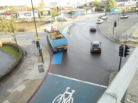 Bow roundabout: controversial cycle lanes