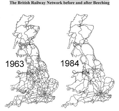 The British Railway Network before and after Beeching