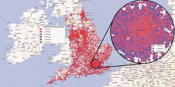 Visography TRACC enables the DfT, for example, to plot the accessibility of every primary school in England...