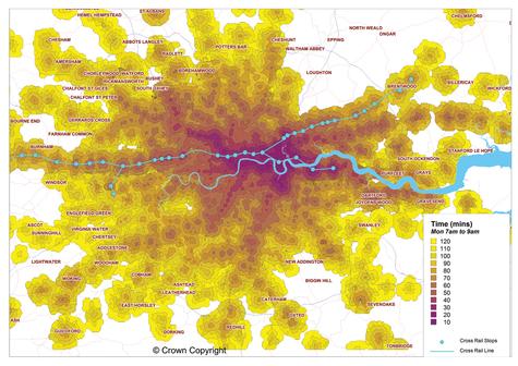Basemap has compared travel times before Crossrail (above) with after Crossrail