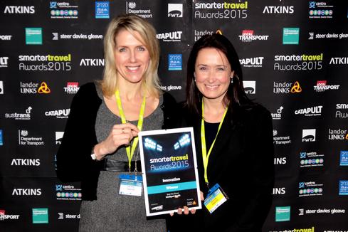 Intelligent Health’s Debbie Walters and Katherine Knight with the Innovation Award for Beat the Street at the Smarter Travel Awards 2015