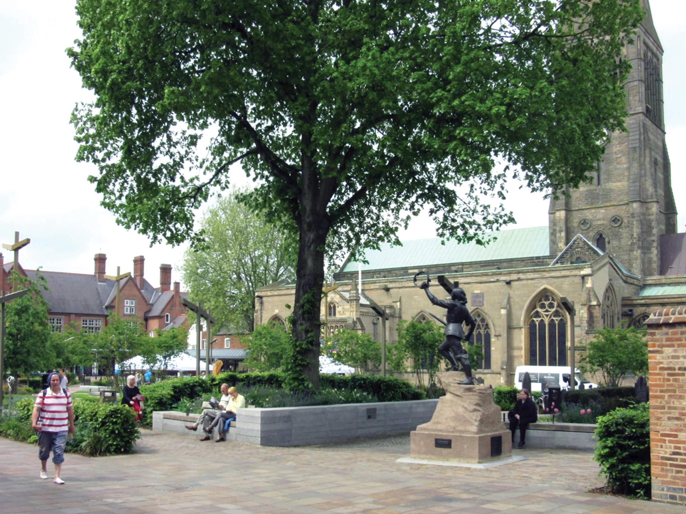 Cathedral Gardens, Leicester: featuring Richard III on a plinth and a spin class under gazebos!