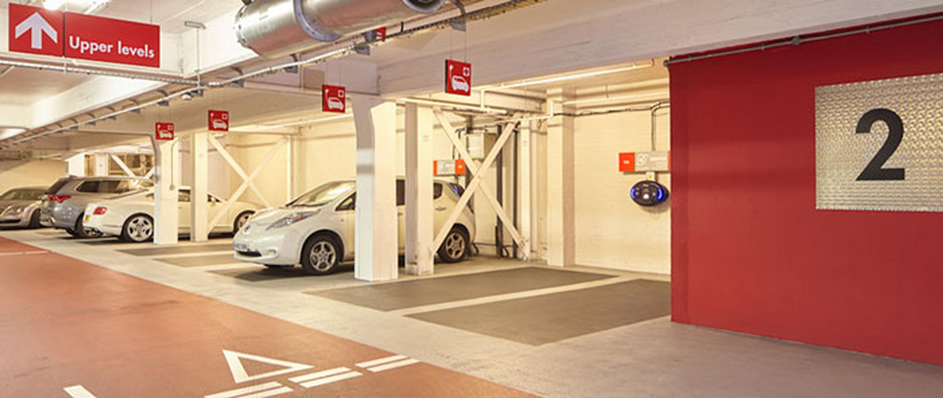 An EV station at the Q-Park Soho site