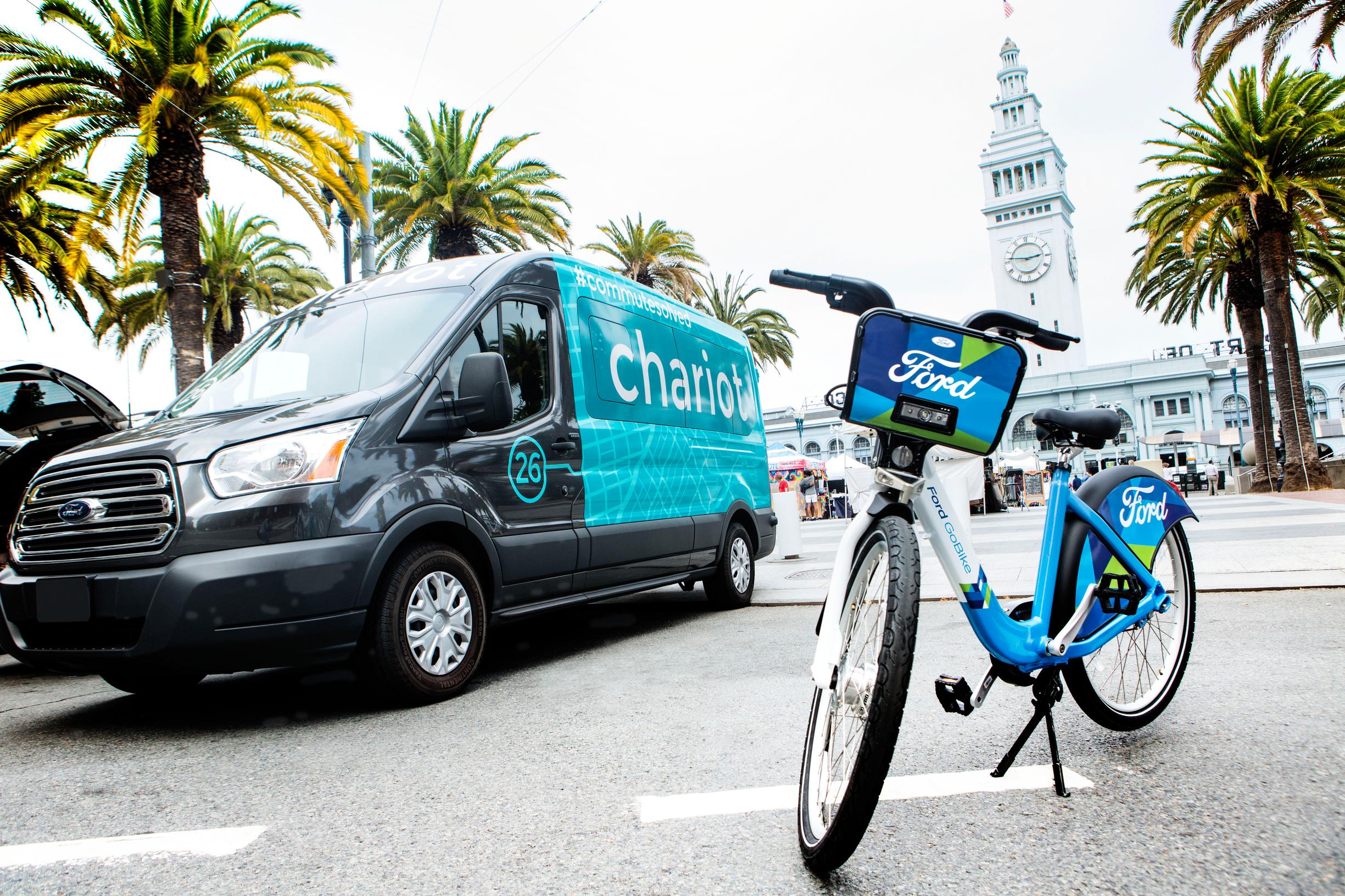 Ford has bough the San Francisco-based Chariot ride-sharing service and is preparing to launch the GoBike cycle hire service in the Californian city