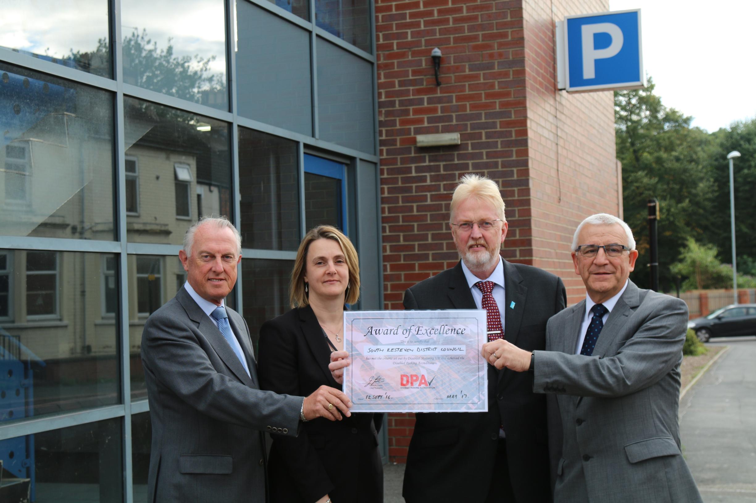 Photo: (L-R) Cllr Nick Craft, Jeanette Hedison, SKDC’s facilities and car park co-ordinator, Peter Gravells, BPA, and Paul Stokes, SKDC’s venues and facilities manager
