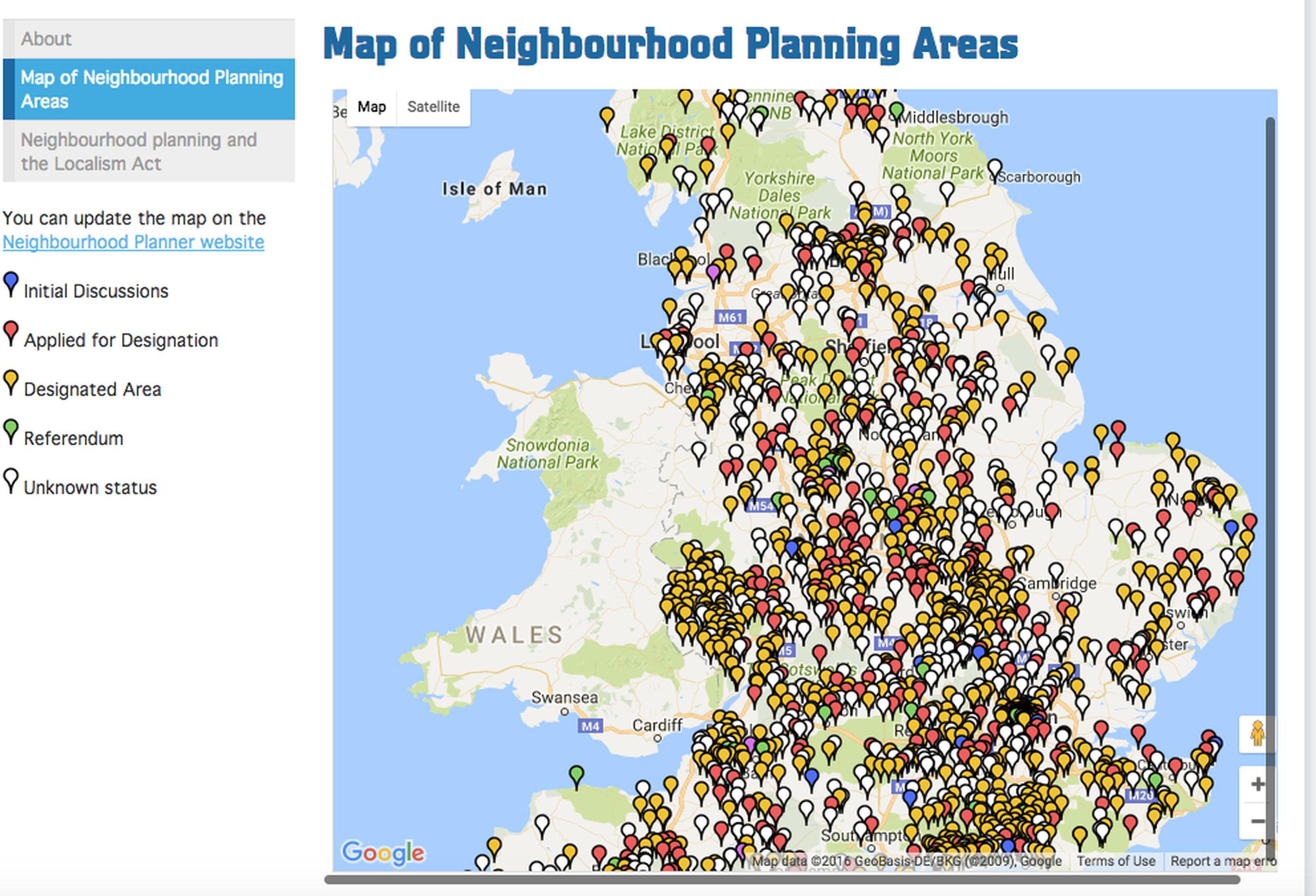 Map of England`s neighbourhood plans by http://www.ourneighbourhoodplanning.org.uk/