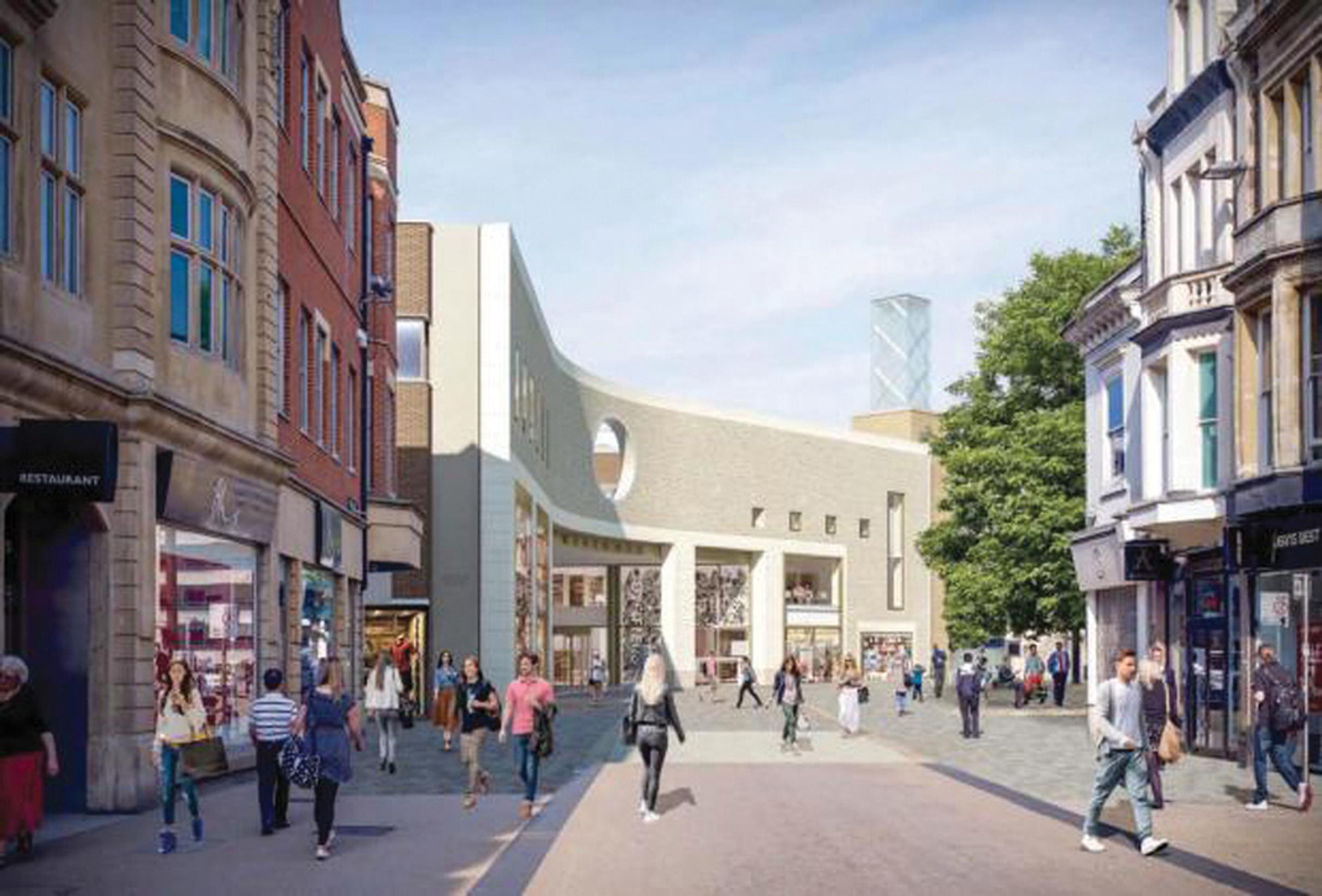 A digital impression of Queen Street, showing the new Westgate Centre