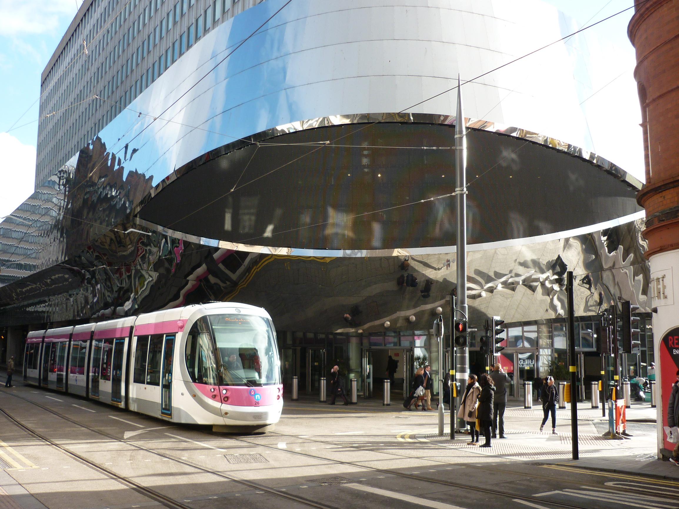 The Midland Metro tram outside the recently redeveloped Birmingham New Street Station. Trams will be part of the MaaS offering being developed by MaaS Global and Transport for West Midlands