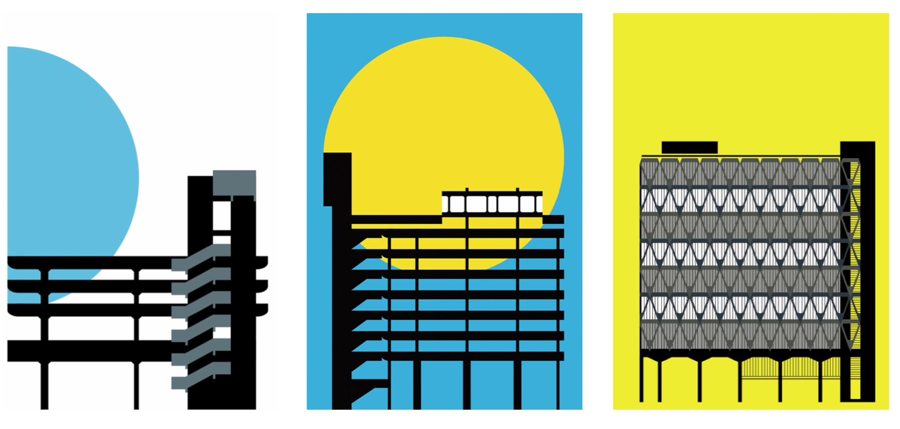 Peter Chadwick`s designs for: Tricorn Car Park (Portsmouth); Trinity Square Car Park (Gateshead); and Welbeck Street in London