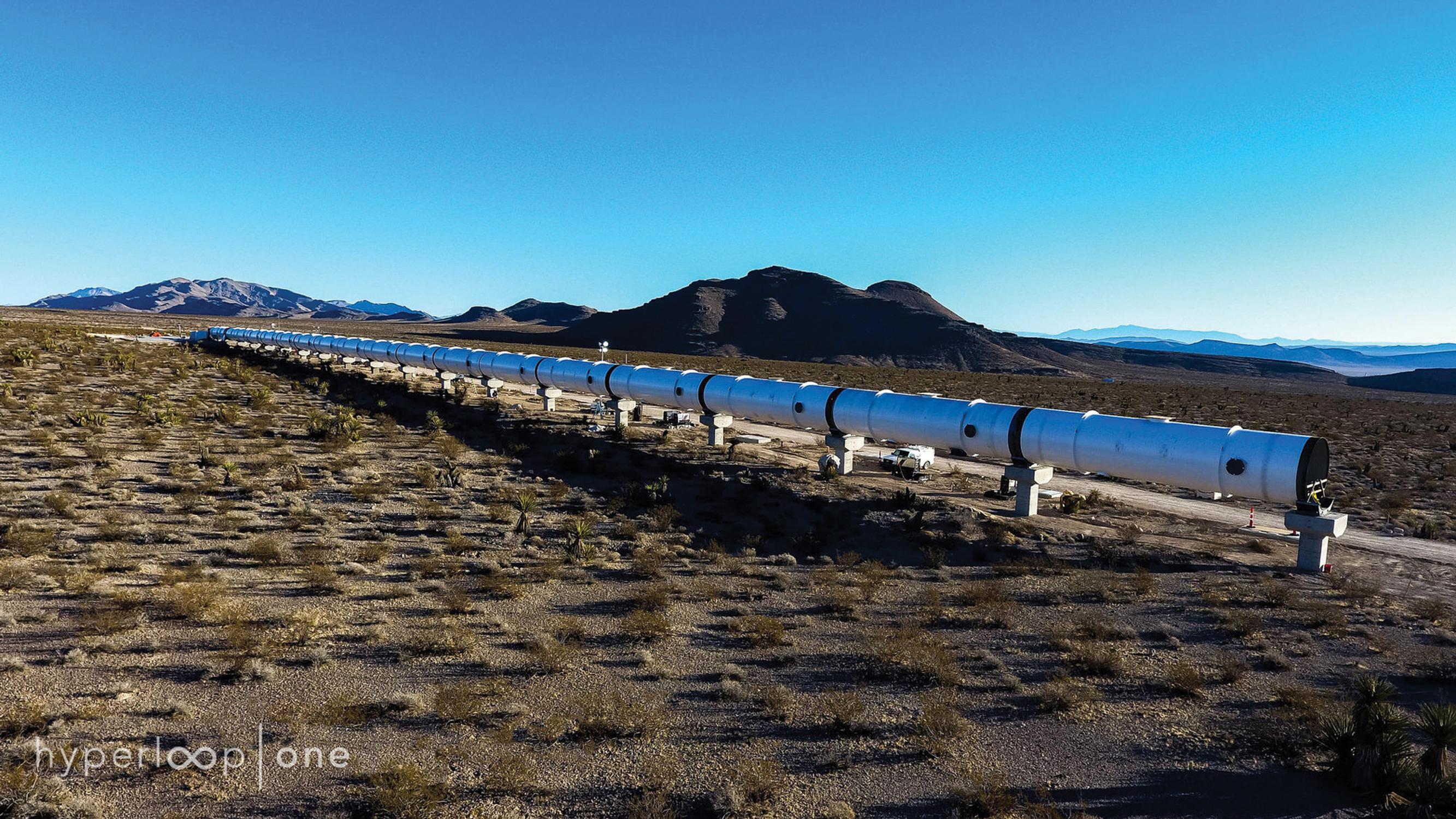 Hyperloop One, which has a test track in Nevada (above), is exploring the possbility of building a Hyperloop system in the Middle East, possibly supported by last mile autonomous pods