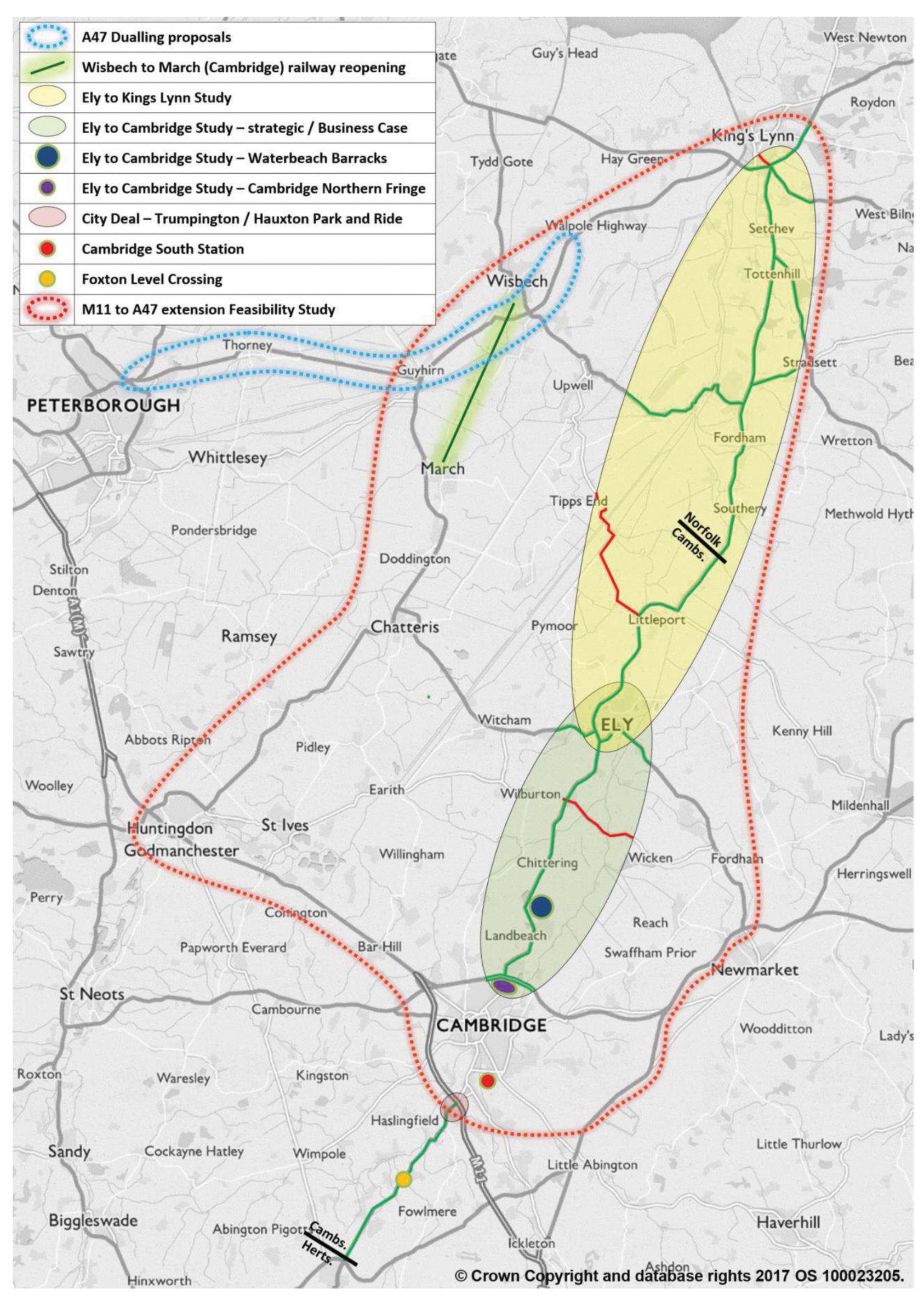 The map shows the various studies in the area