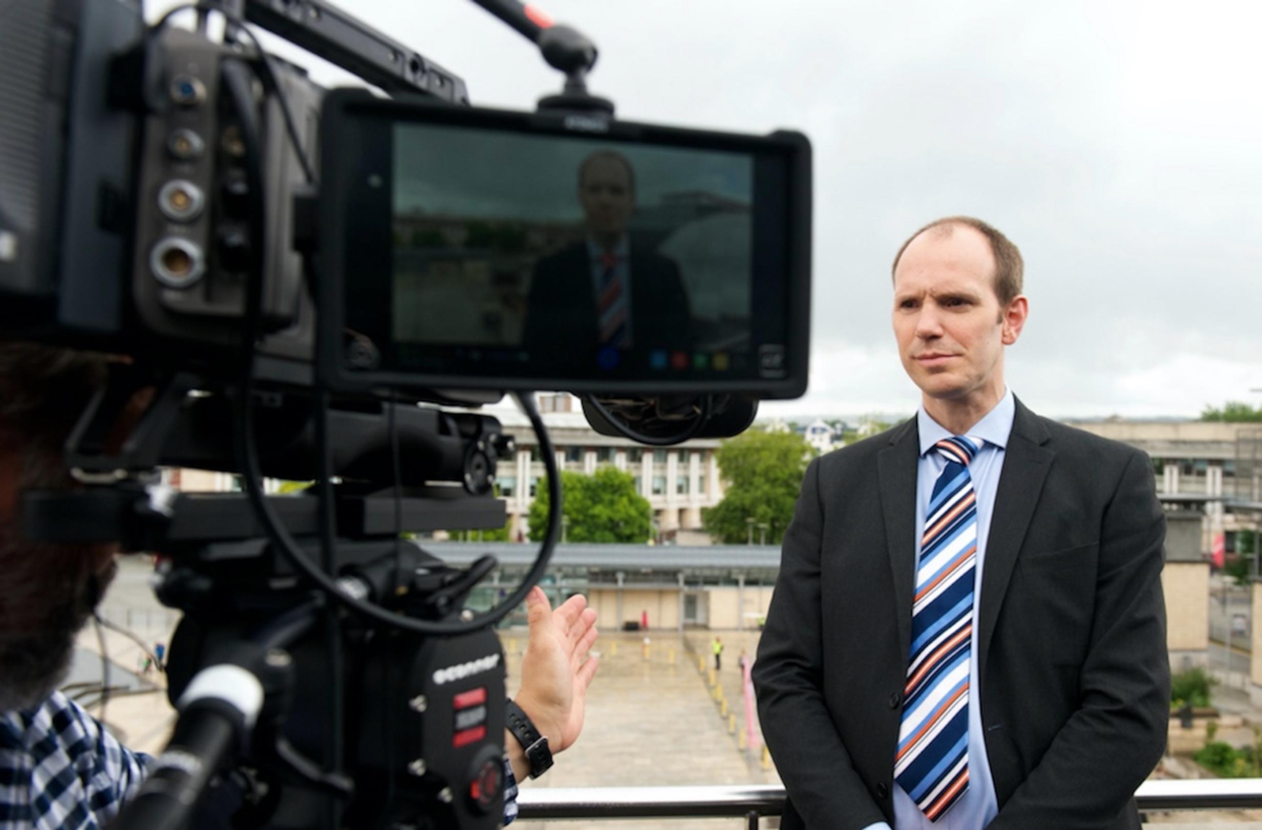 Dr Wolfgang Schuster being interviewed at the VENTURER Consortium`s public showcase day in Bristol`s Millennium Square