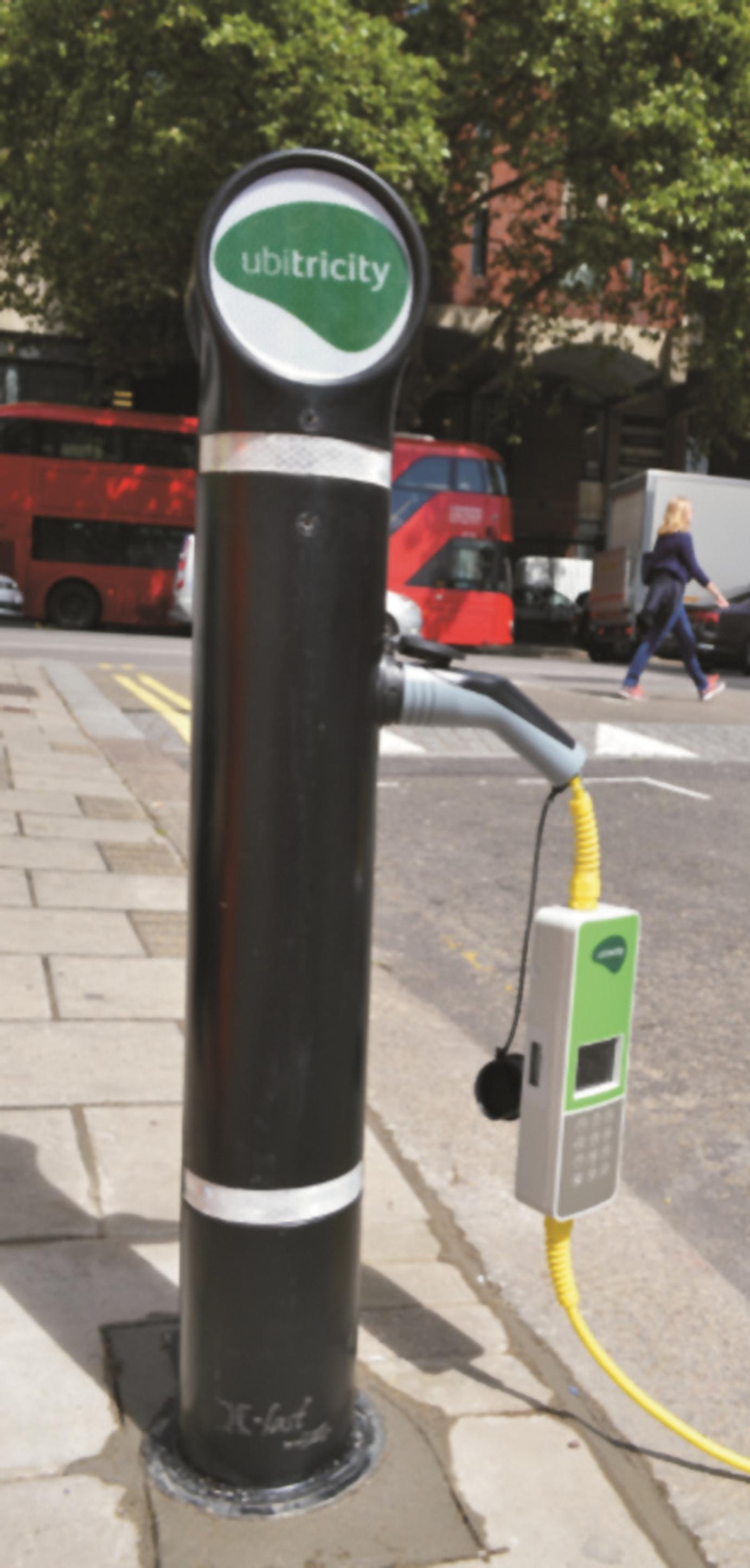 Ubitricity’s bollard-based charging point for streets where lamp columns are at the rear of the footway