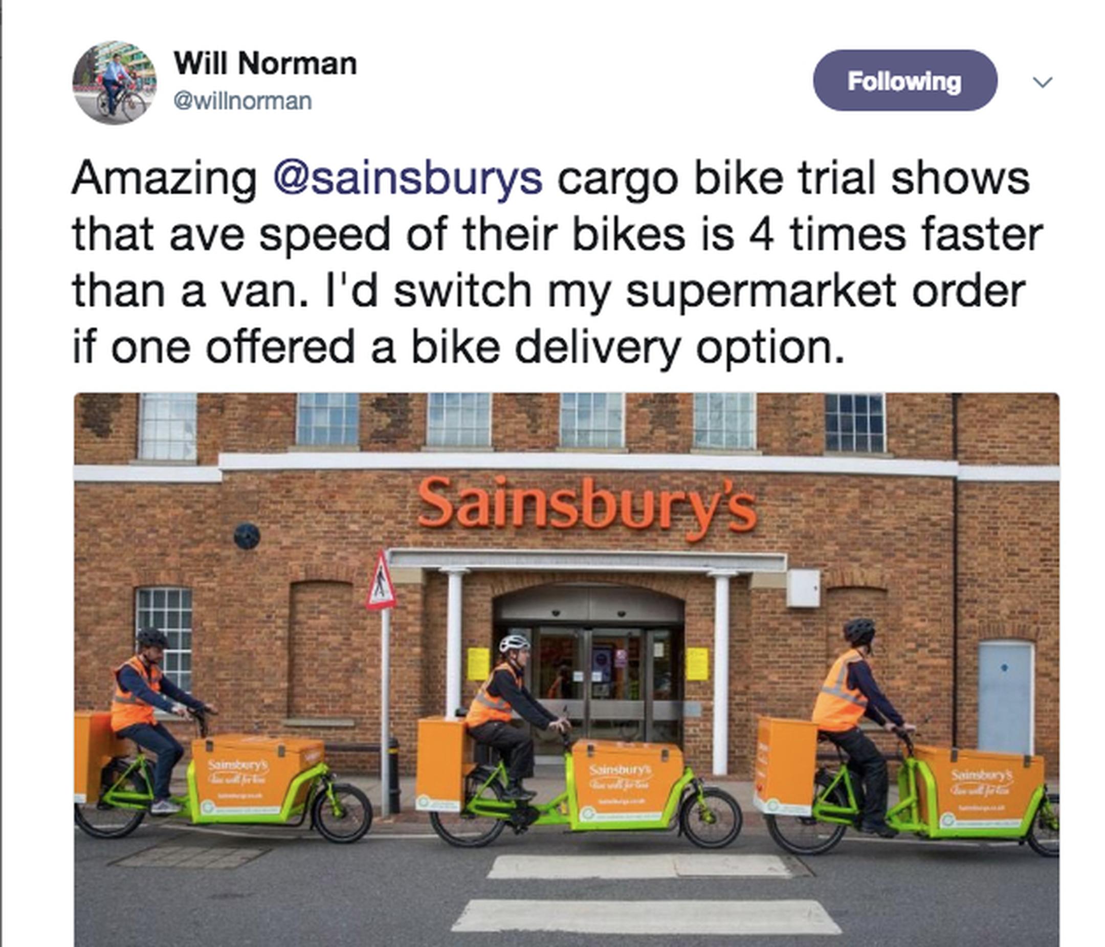 Tweet on May 4 by London`s Walking and Cycling Commissioner Will Norman