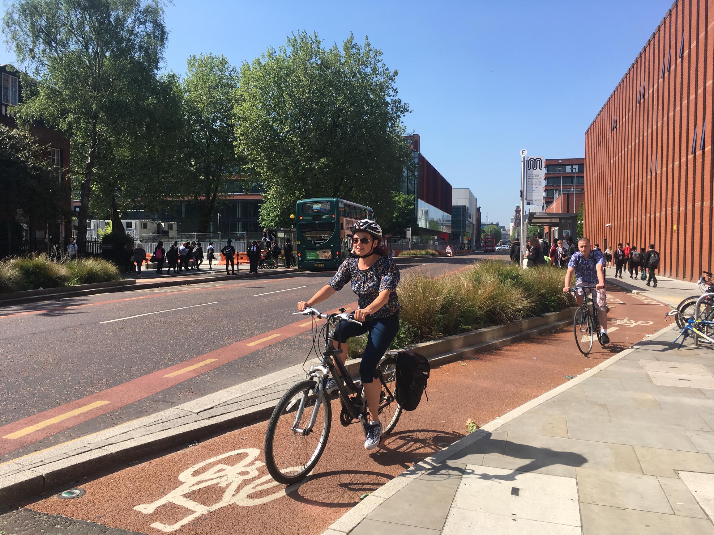 On Manchester’s Oxford Road, the nudges towards travelling by sustainable modes take the form of restricting private car traffic in favour of cycling, walking, bus travel and BRT