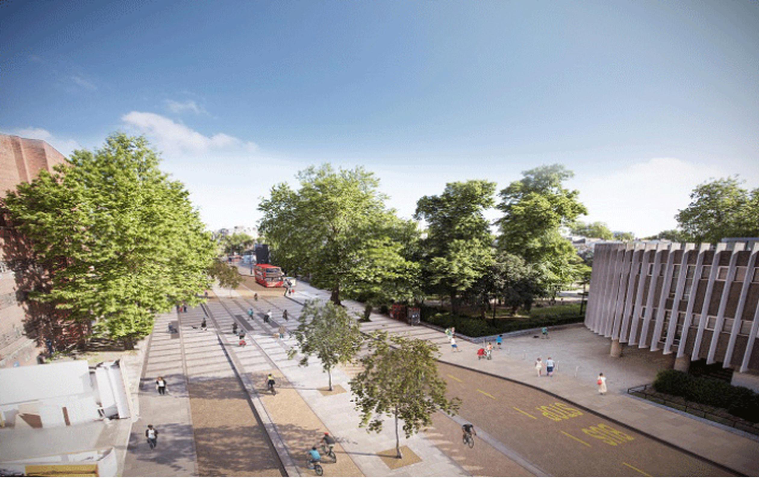 Artist`s impression of Cycle Superhighway 11 looking north along Avenue Road, Swiss Cottage