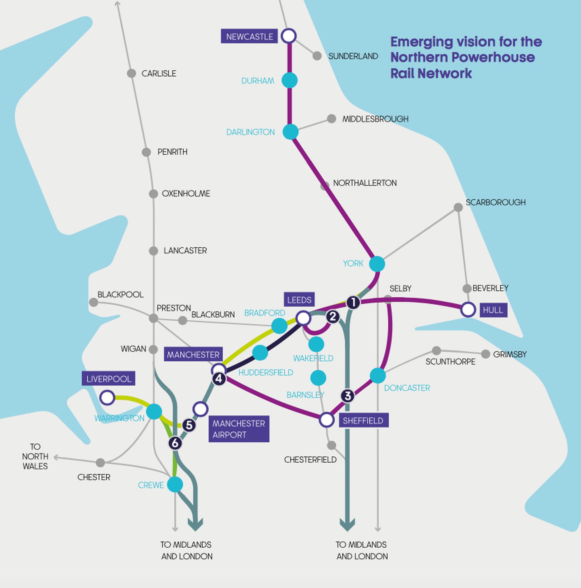 Northern Powerhouse Rail: the HS2/NPR junctions being consulted on by the DfT are numbered 5 and 6