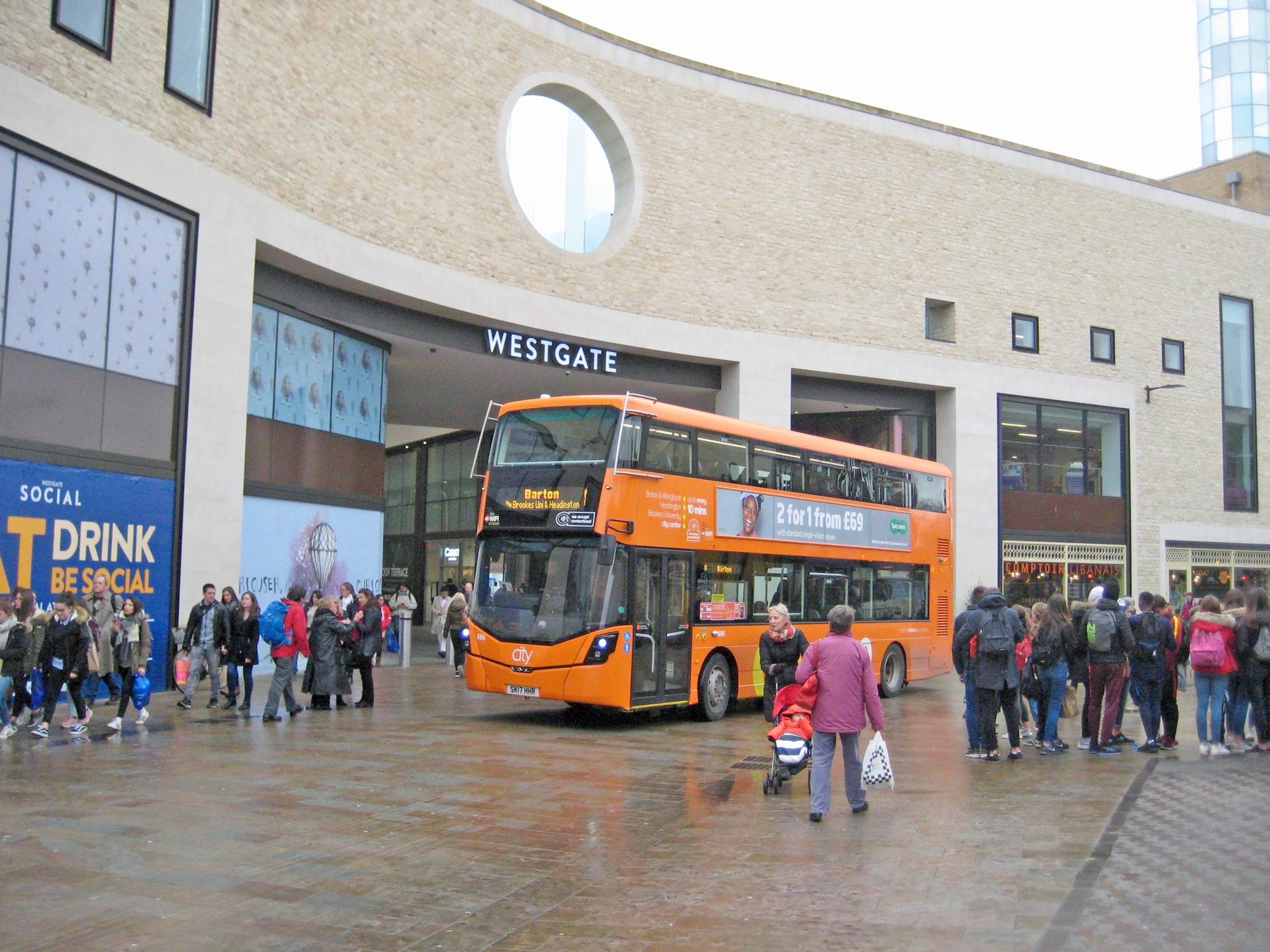 Queen Street, showing the pedestrian entrance to the Westgate shopping centre