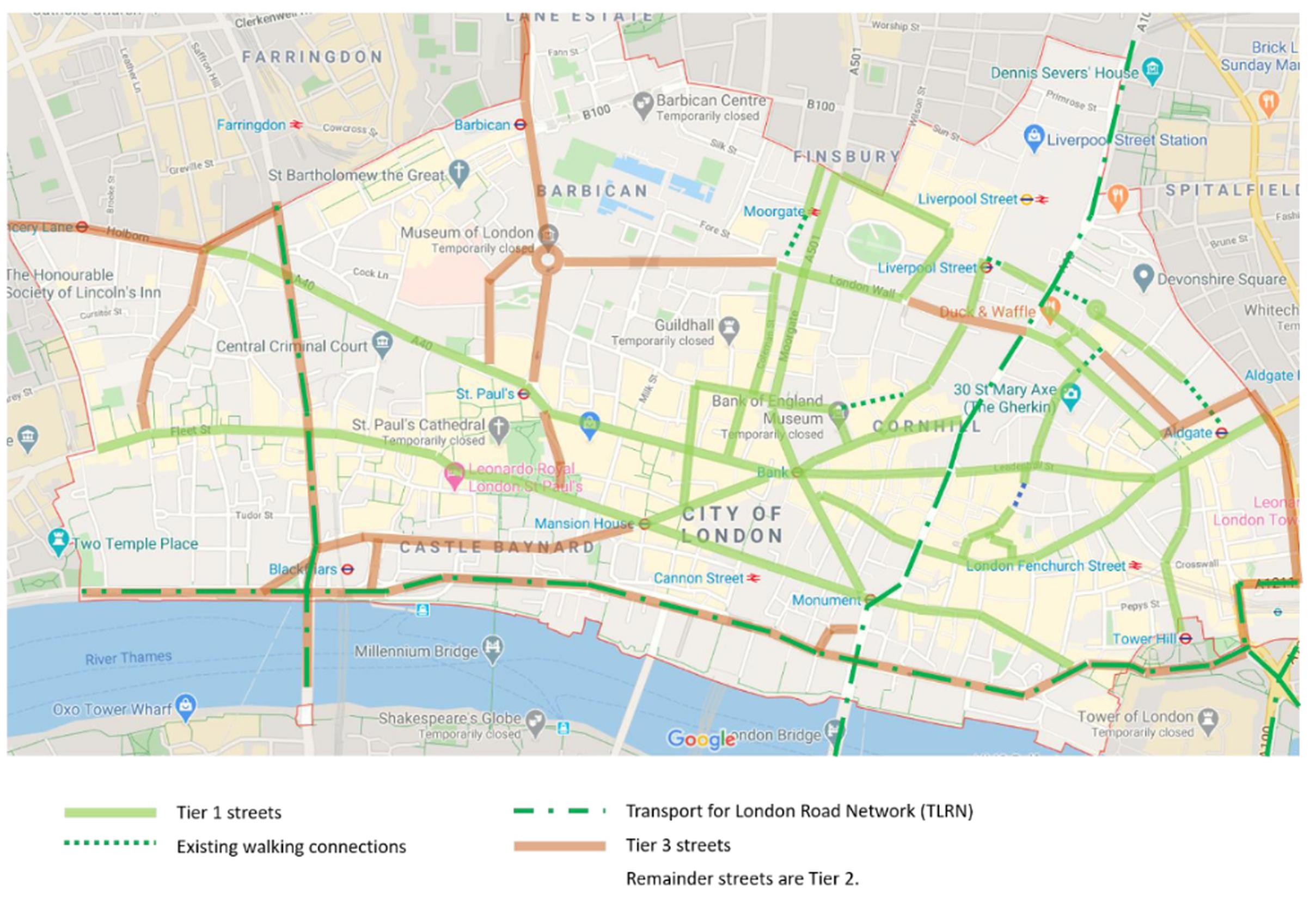 Indicative map of Tier 1, 2 and 3 streets