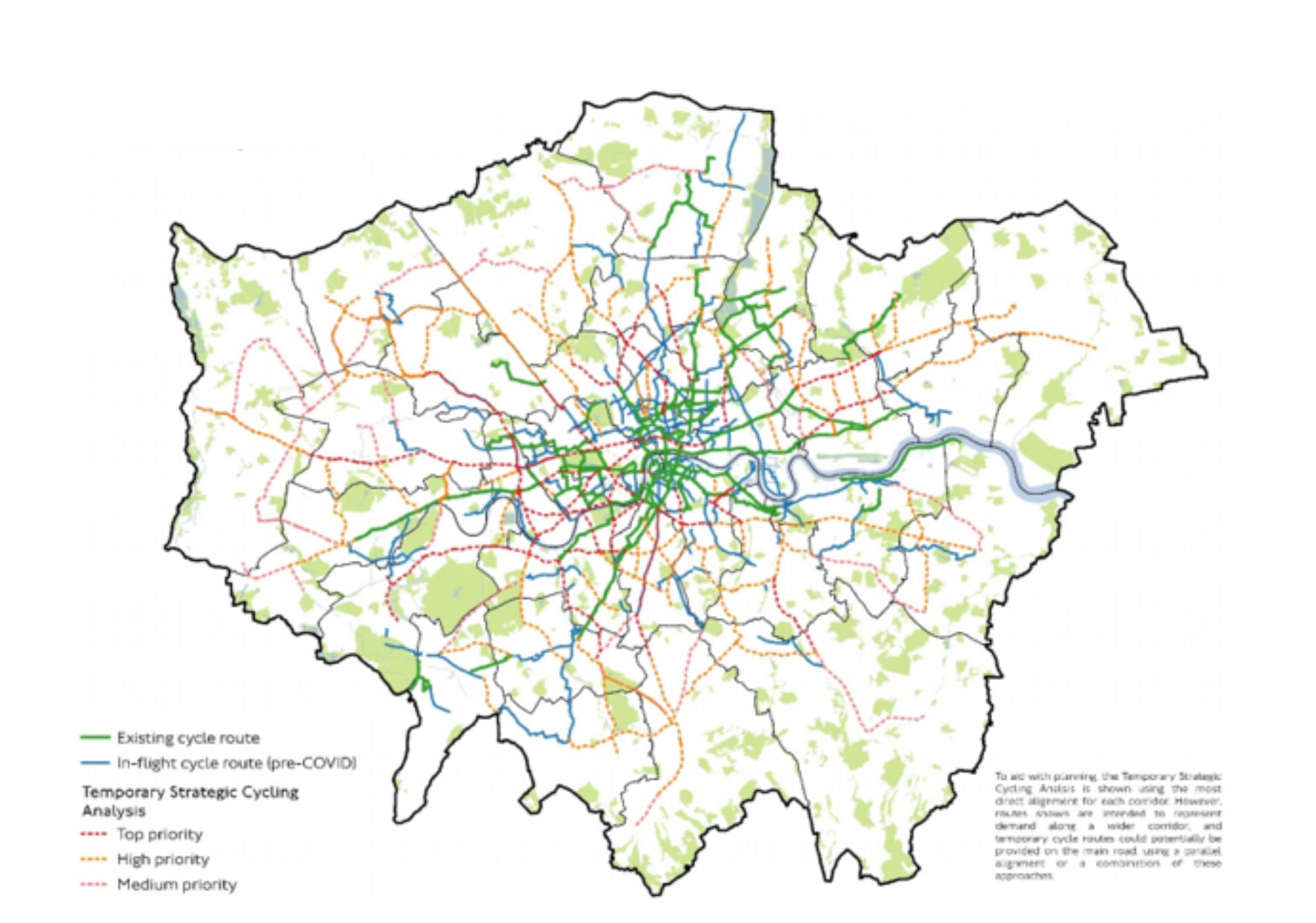 Figure 1: Temporary Strategic Cycling Analysis Source for the Street Space Plan: Transport for London