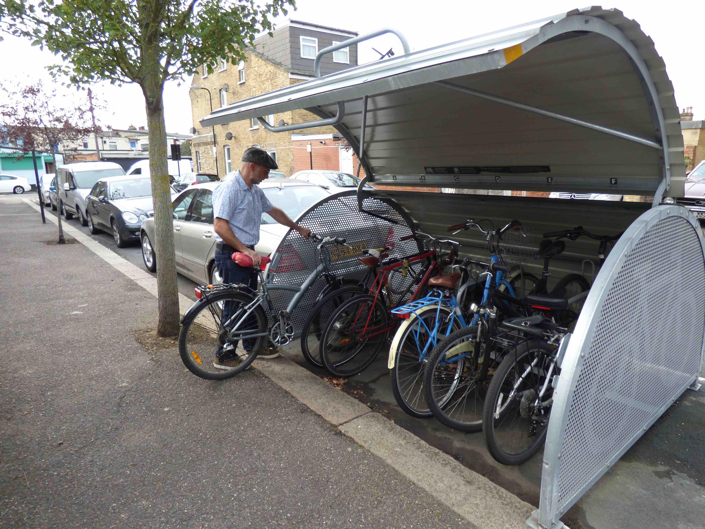 Bikehangars in Waltham Forest have been fitted with `lock shields` to make them more thief resistant. Image: Helen Taylor