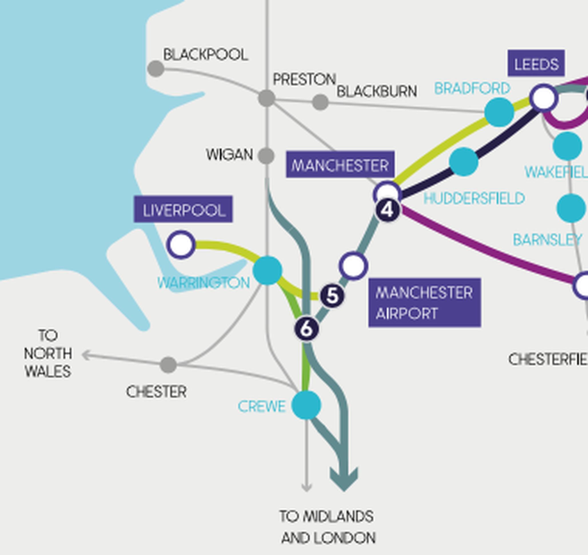 The High Legh junctions are numbered 5 and 6 on this map from Transport for the North. No. 5 would connect Liverpool into HS2 towards Manchester, 6 would connect Liverpool into HS2 towards London