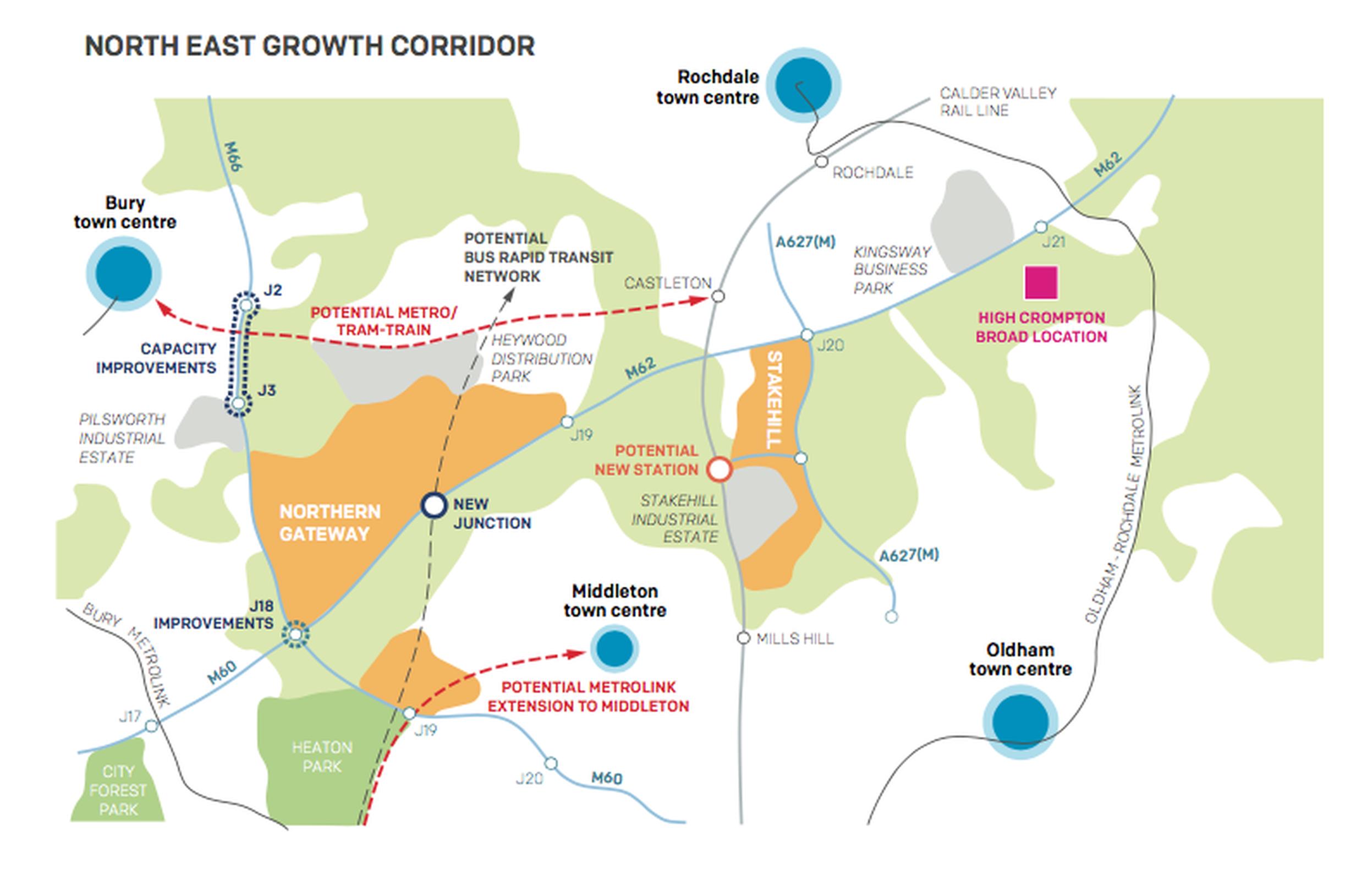 The northeast growth corridor (top) is focused on the M62. Major transport improvements are planned to support the economy of the airport and its surroundings in the south (bottom)