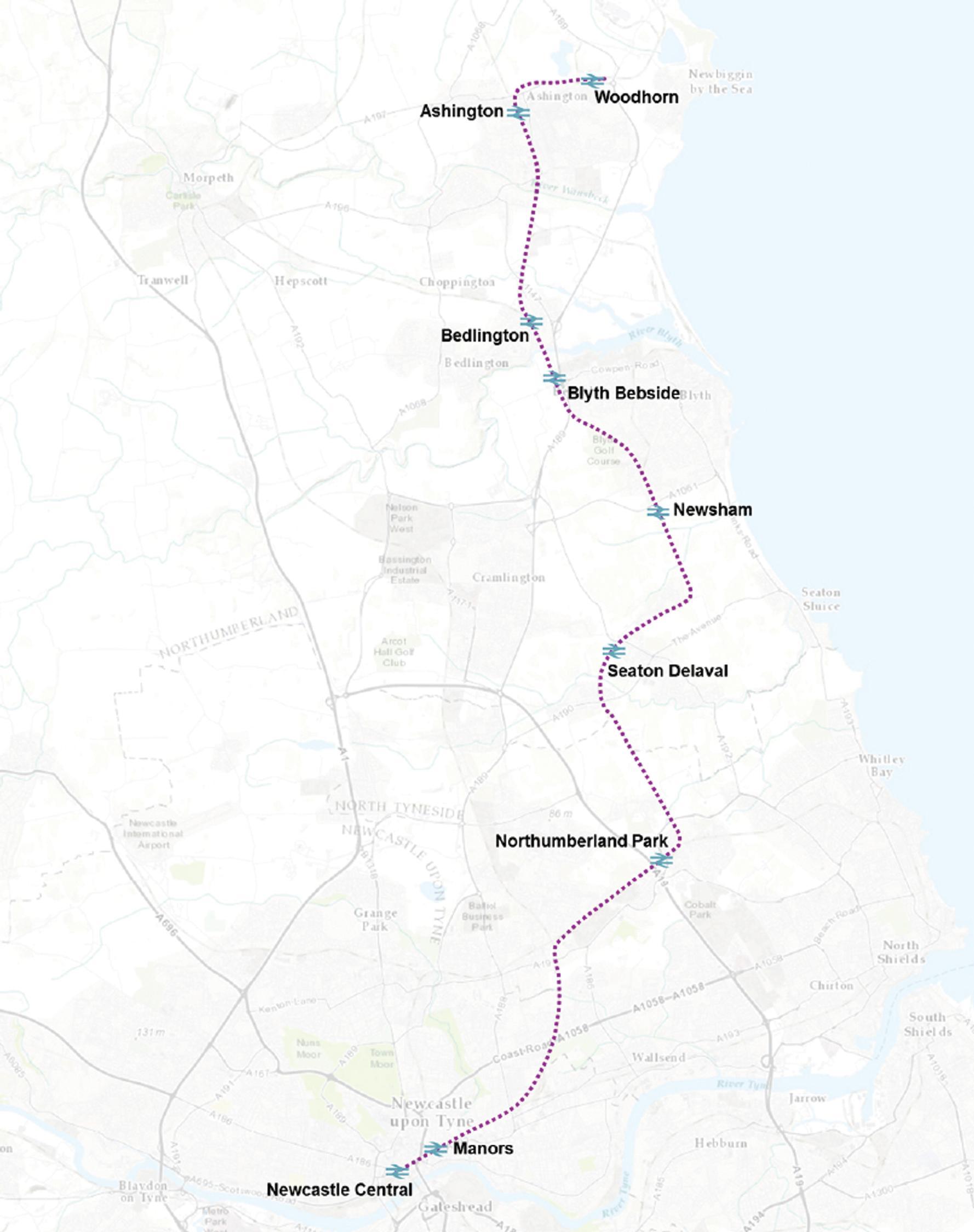 Six stations are proposed on the line. At Northumberland Park passengers will be able to  interchange with the Tyne and Wear Metro