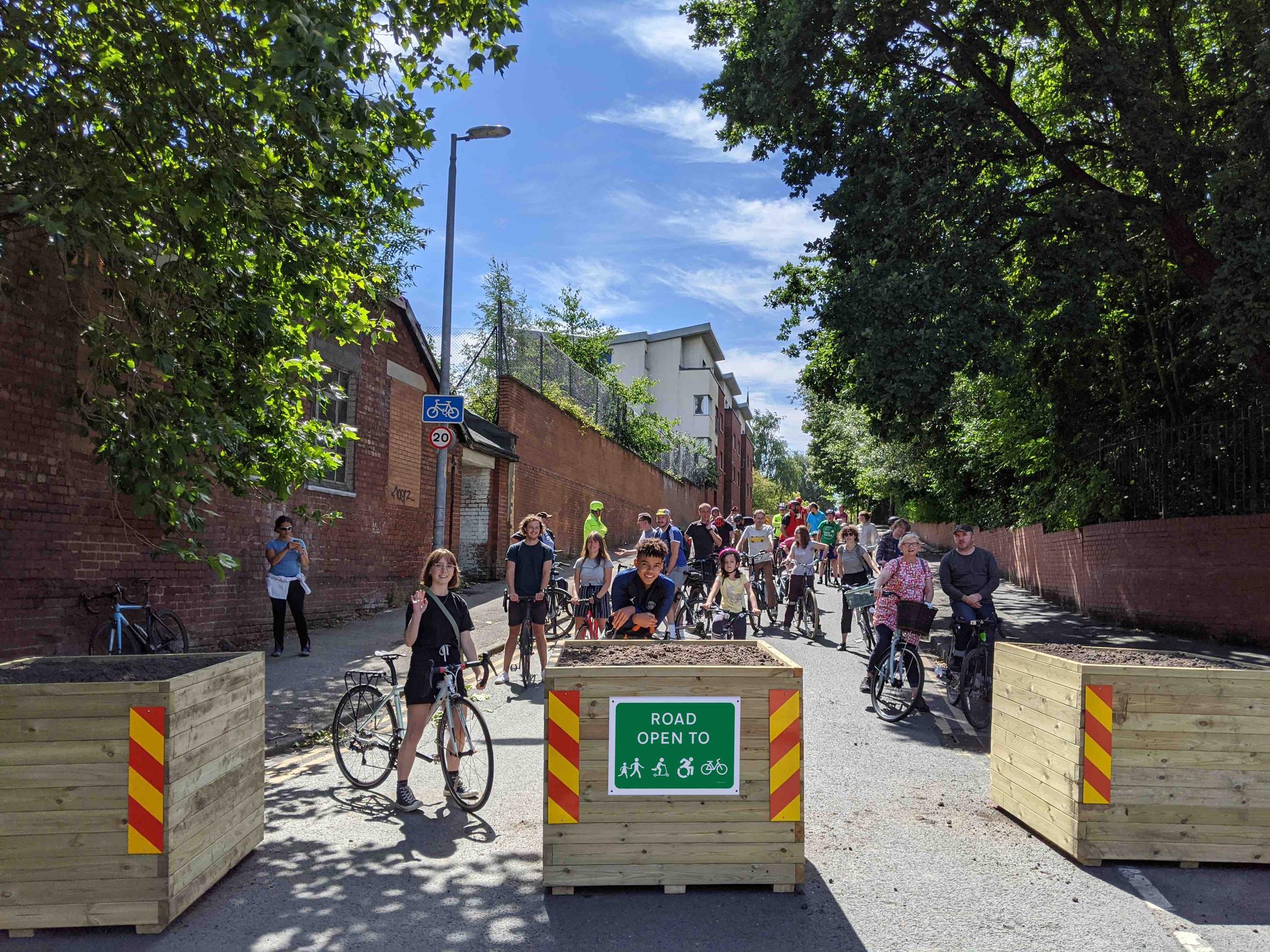 Planters have been installed on North George Street in Salford to stop through traffic