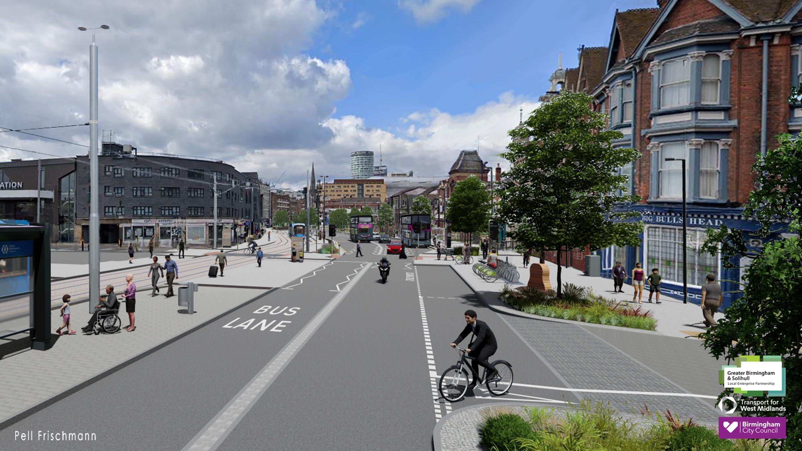 CGI impression of Digbeth High Street redesign (Pell Frischmann)