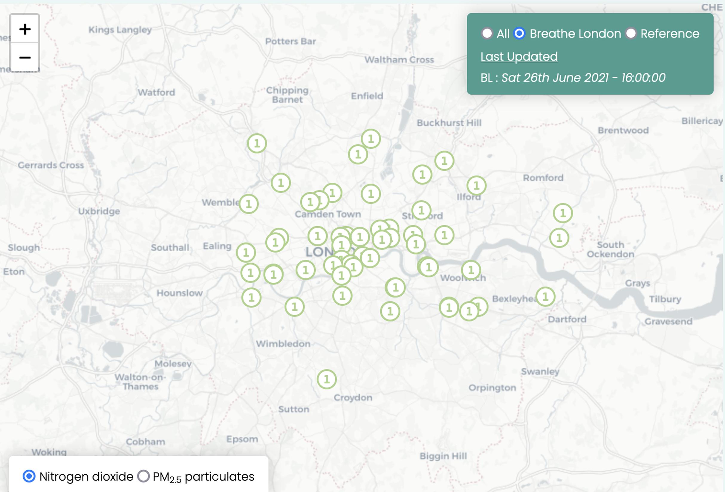The Breathe London Network sensor network monitors the effects of pollution including high levels of nitrogen dioxide (NO2)