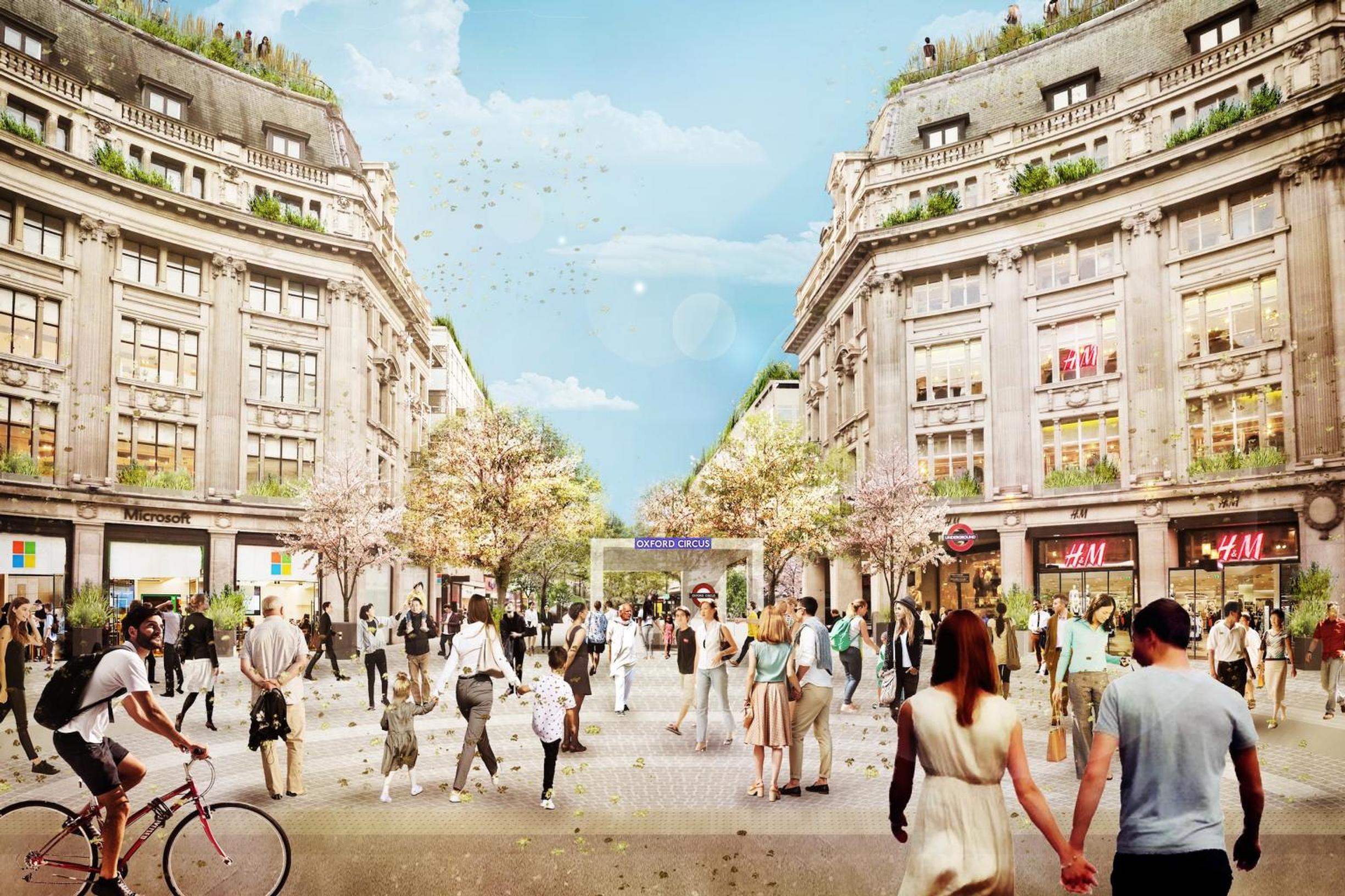 Artist`s impression of how the Oxford Circus piazza could look