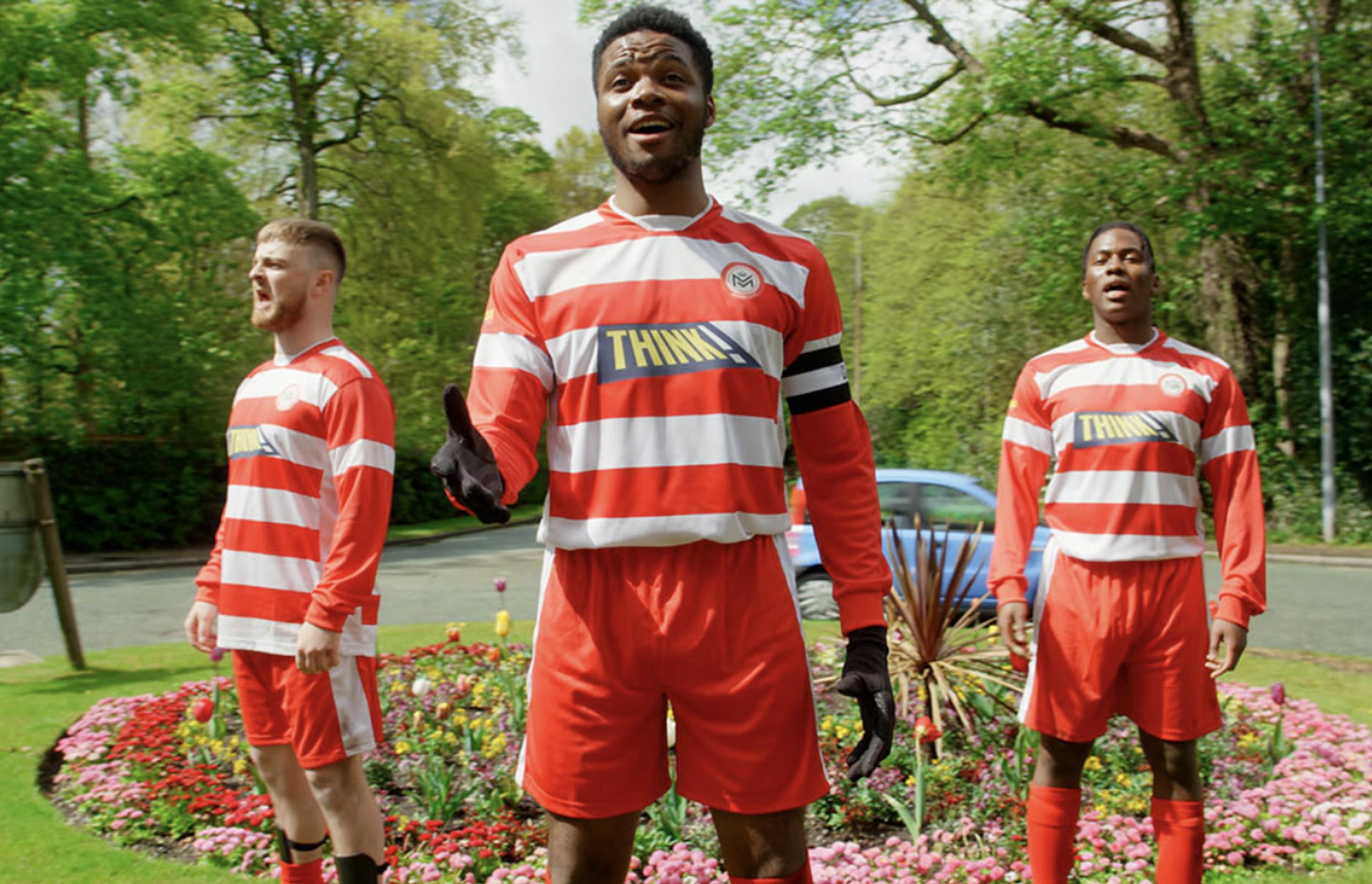 The THINK! advert features football clubs from ariound the country