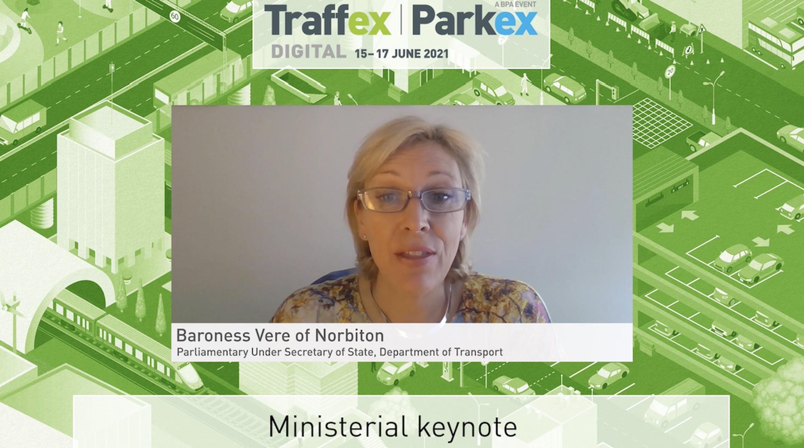 Baroness Vere addressed the virtual Parkex and Traffex event