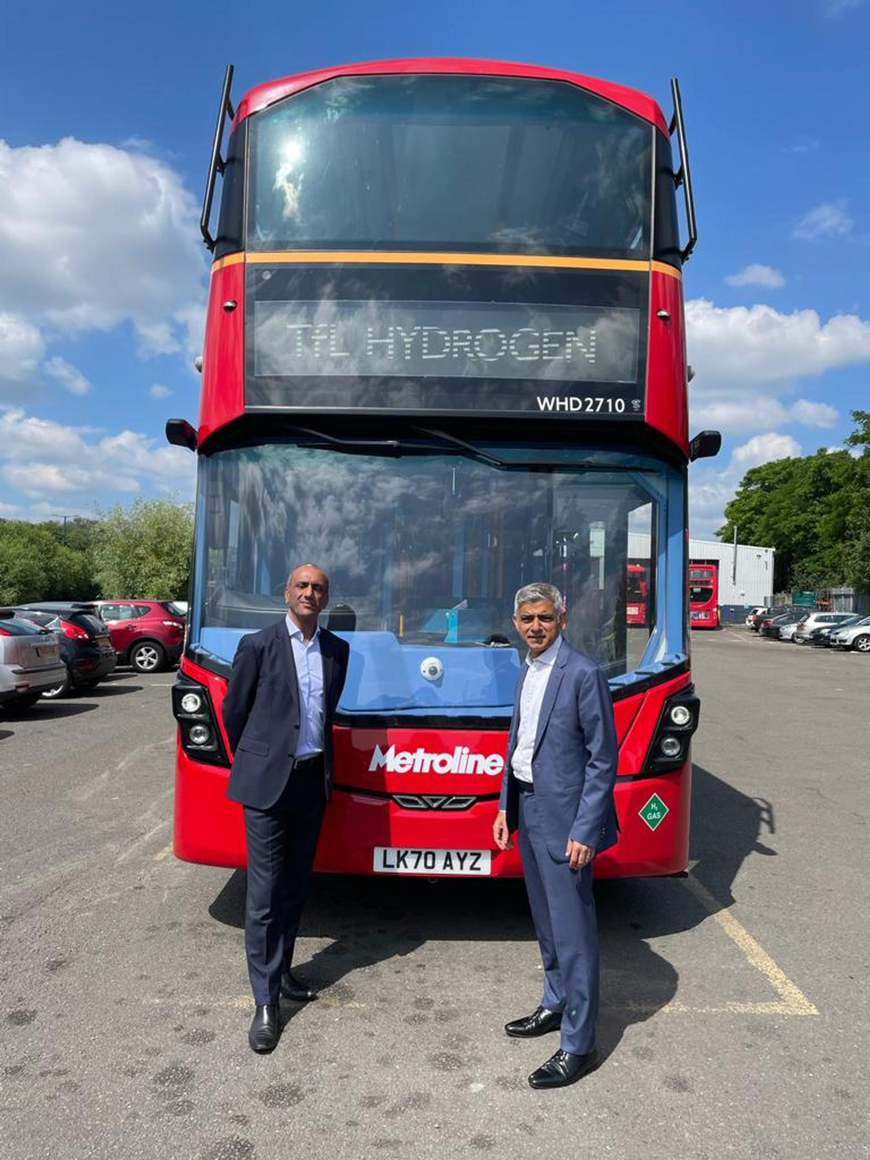 Wrightbus chief executive Buta Atwal with mayor of London Sadiq Khan