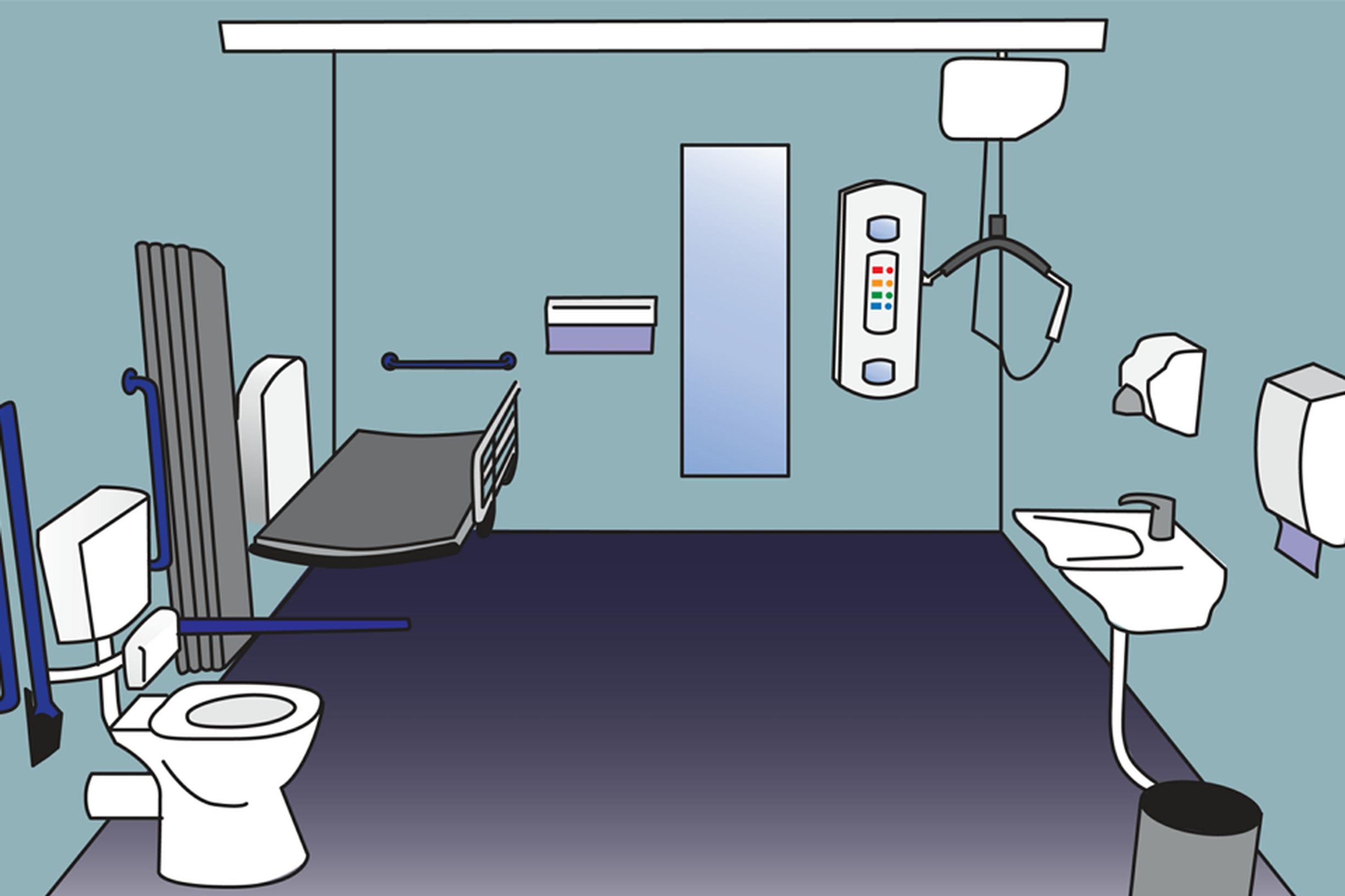 Changing Places toilets are larger accessible toilets for people who cannot use standard accessible toilets, with equipment such as hoists, curtains, adult-sized changing benches, and space for carers