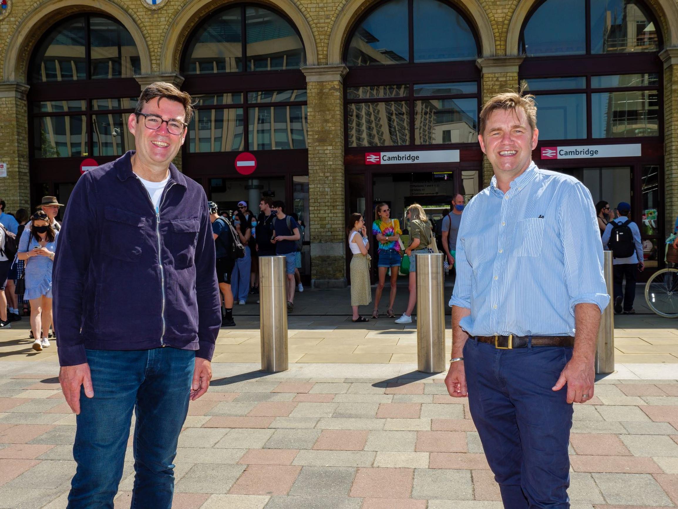 Greater Manchester’s Andy Burnham and fellow metro mayor Nik Johnson in Cambridge