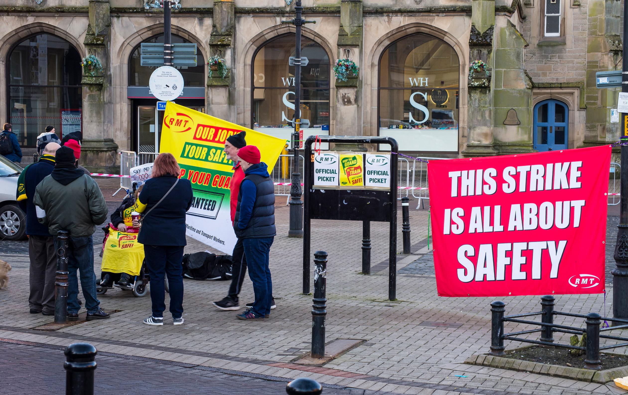 An RMT picket in Carlisle, Cumbria