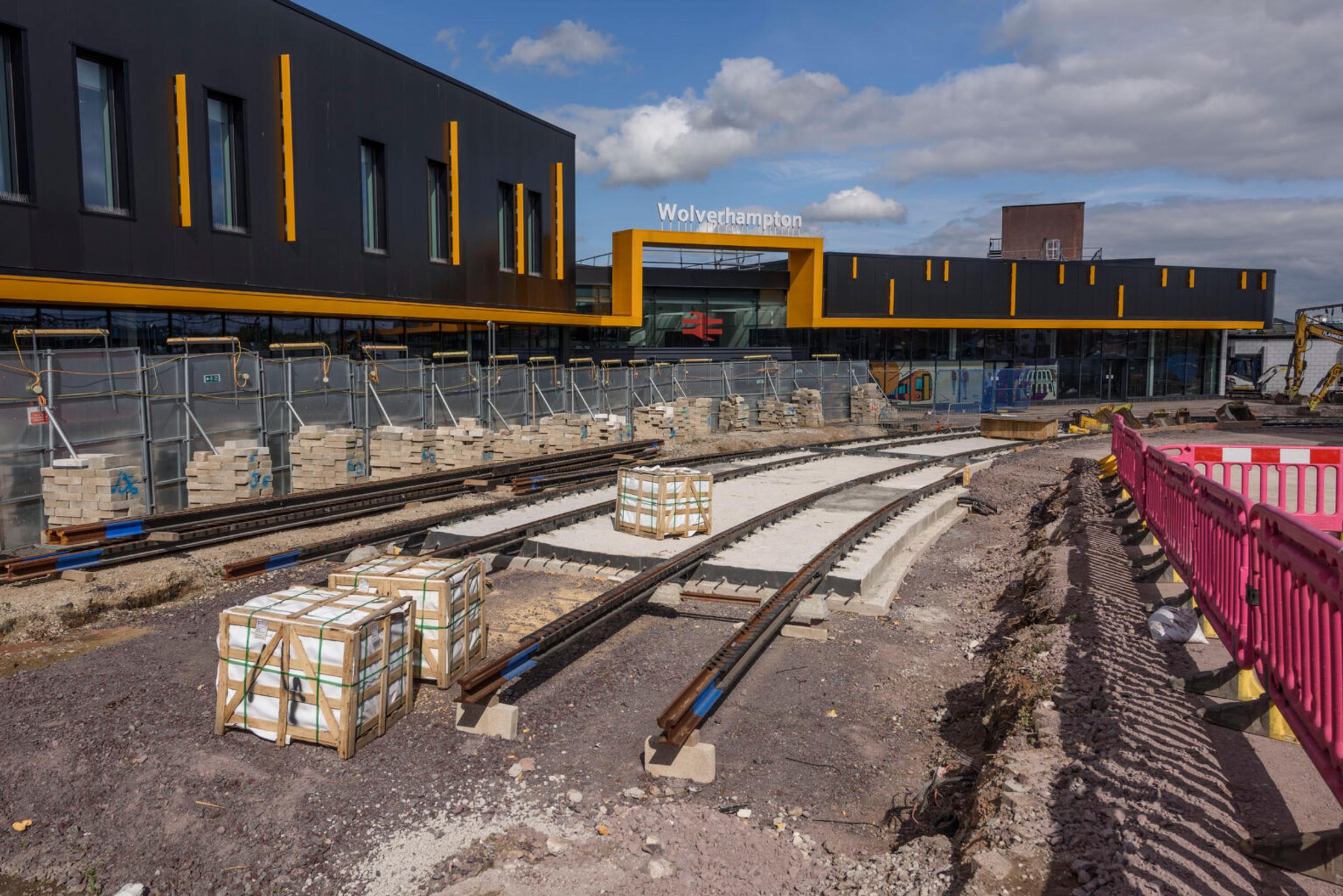 The first stretch of tram tracks in Wolverhampton city centre