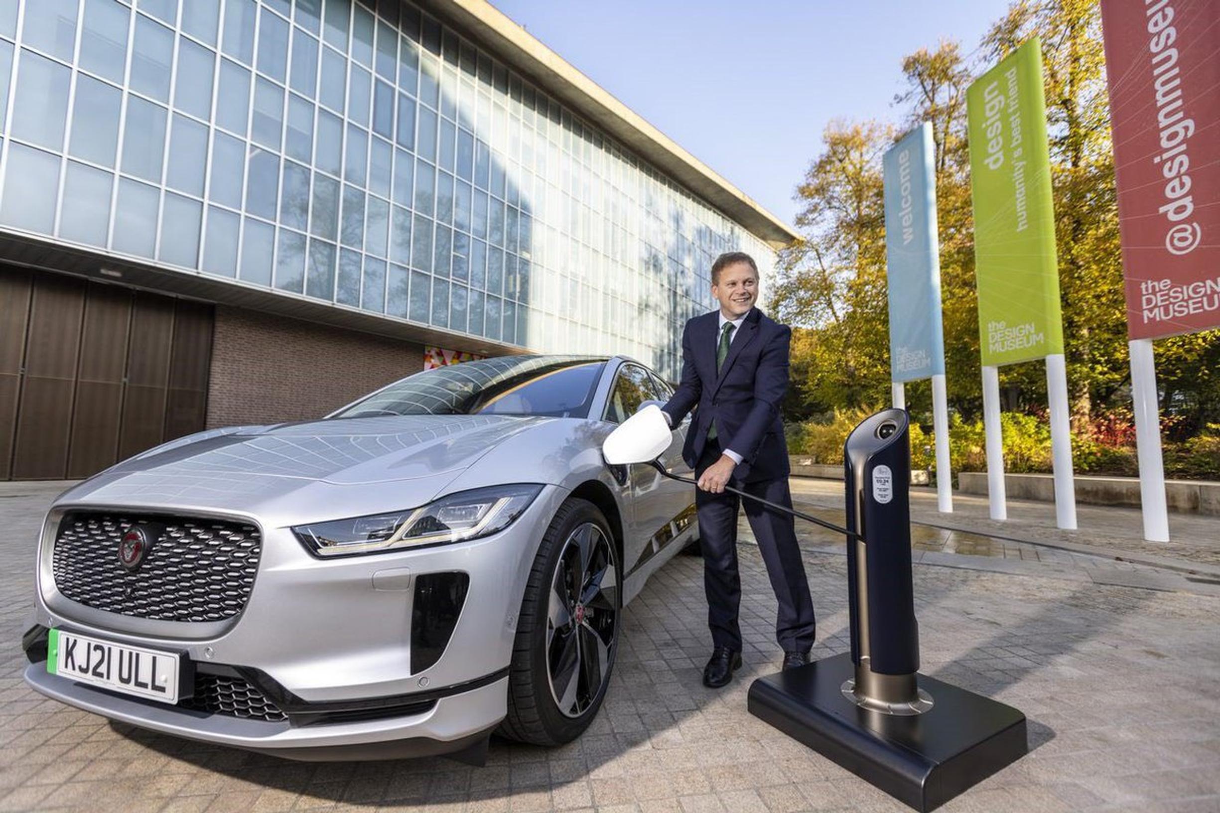 Transport secretary Grant Shapps unveils the new chargepoint designed by the Royal College of Art and PA Consulting