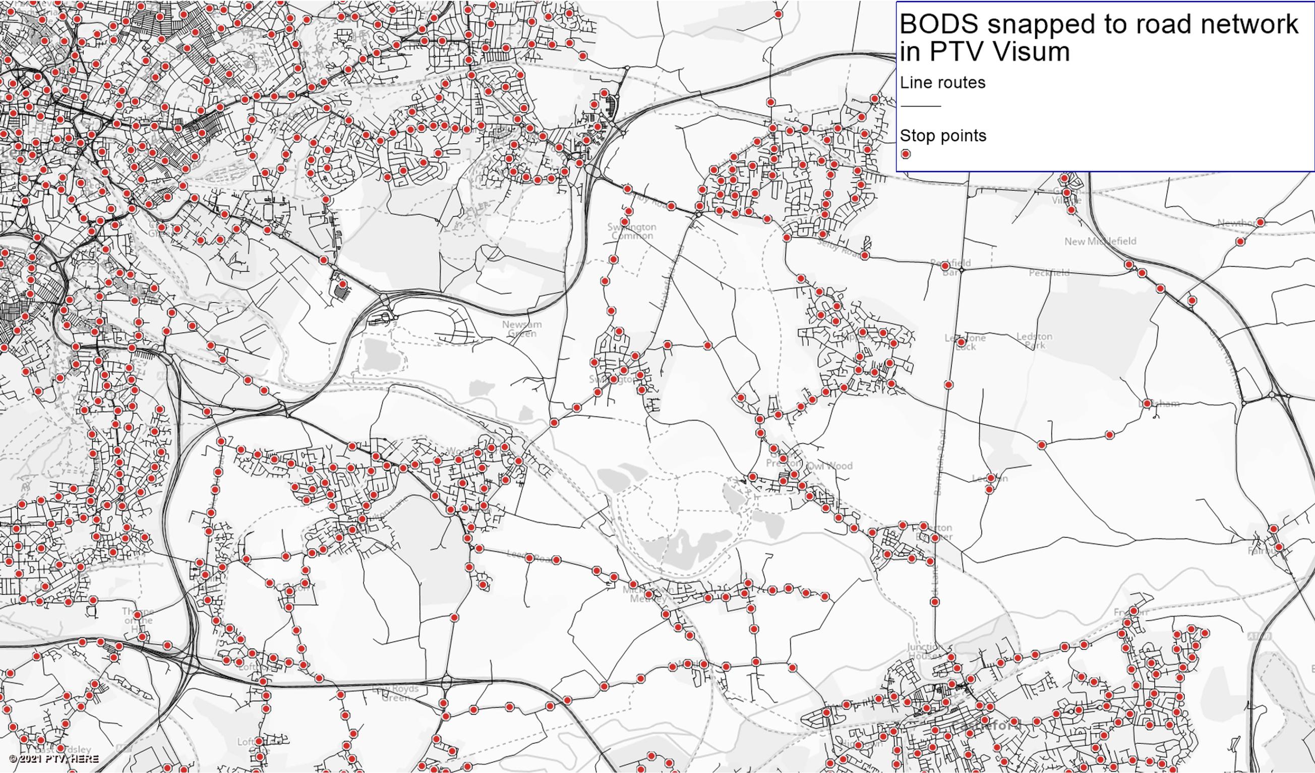 We used OpenStreetMap (OSM) as a base layer, but any other network layer would also work