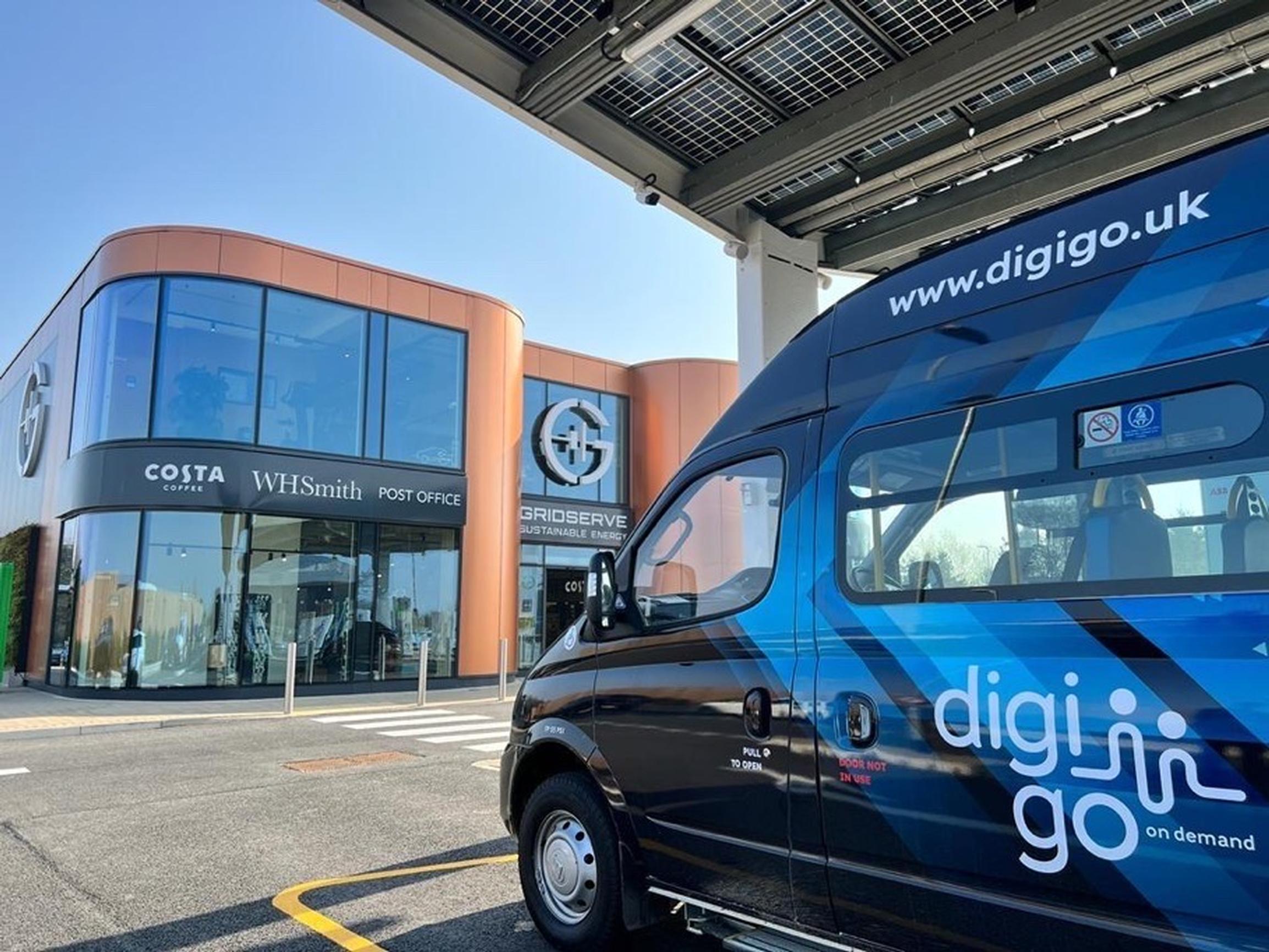 A DigiGo minibus at the Braintree Electric Forecourt