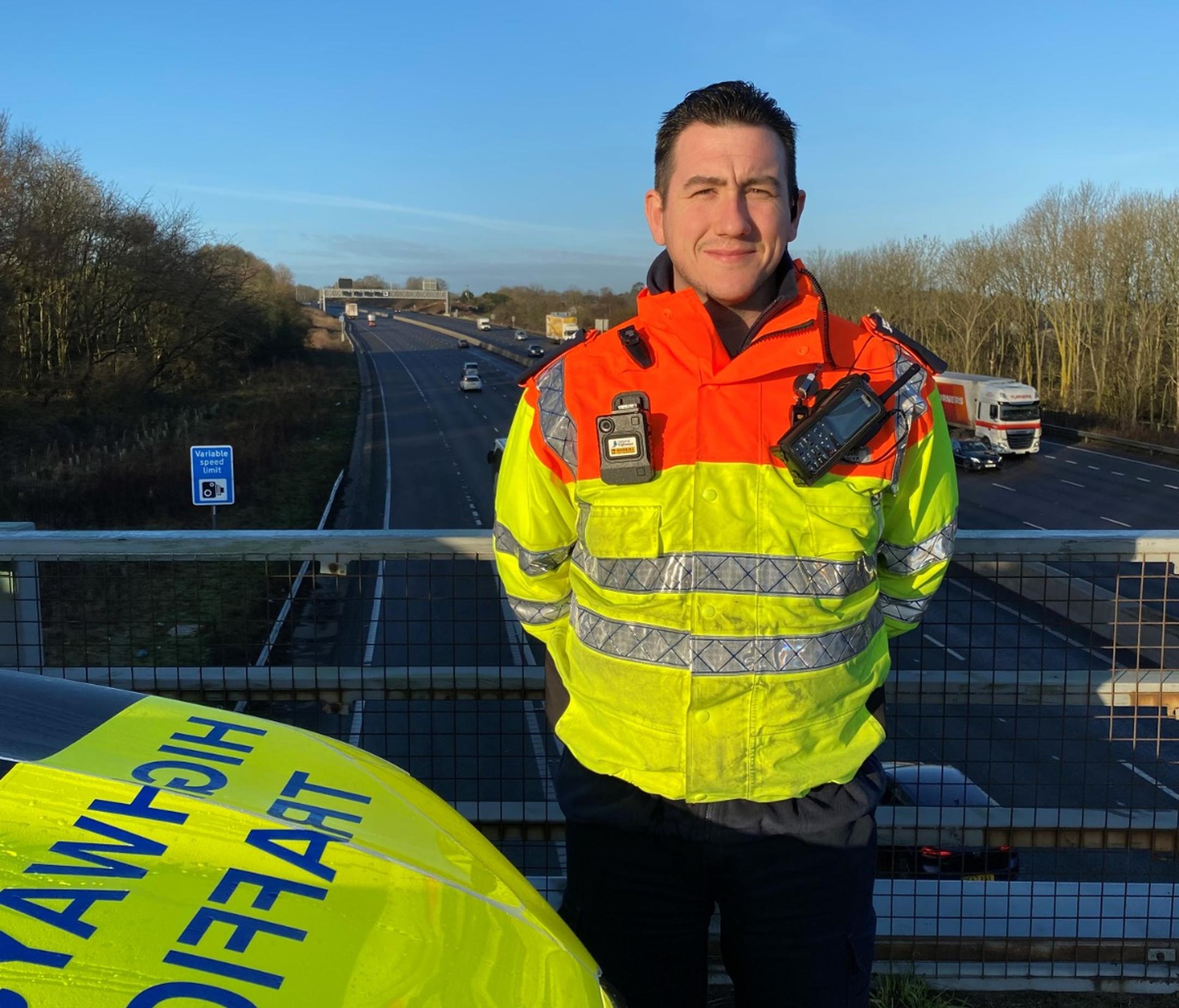 Traffic officer Chris Freeth, wearing one of the new body-worn cameras