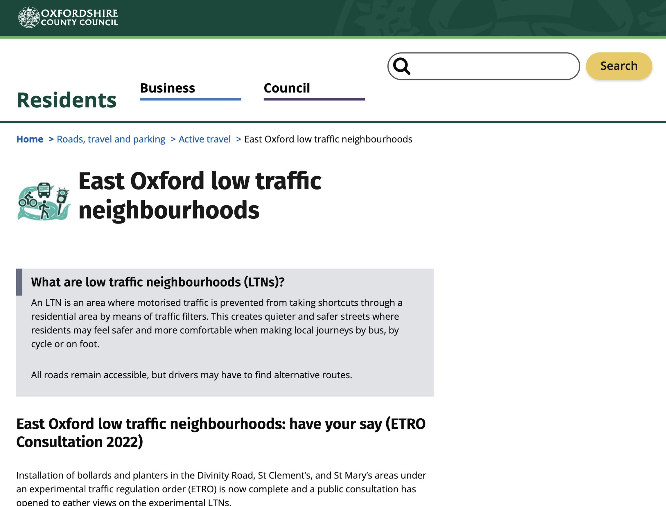 Oxfordshire`s LTN webpage