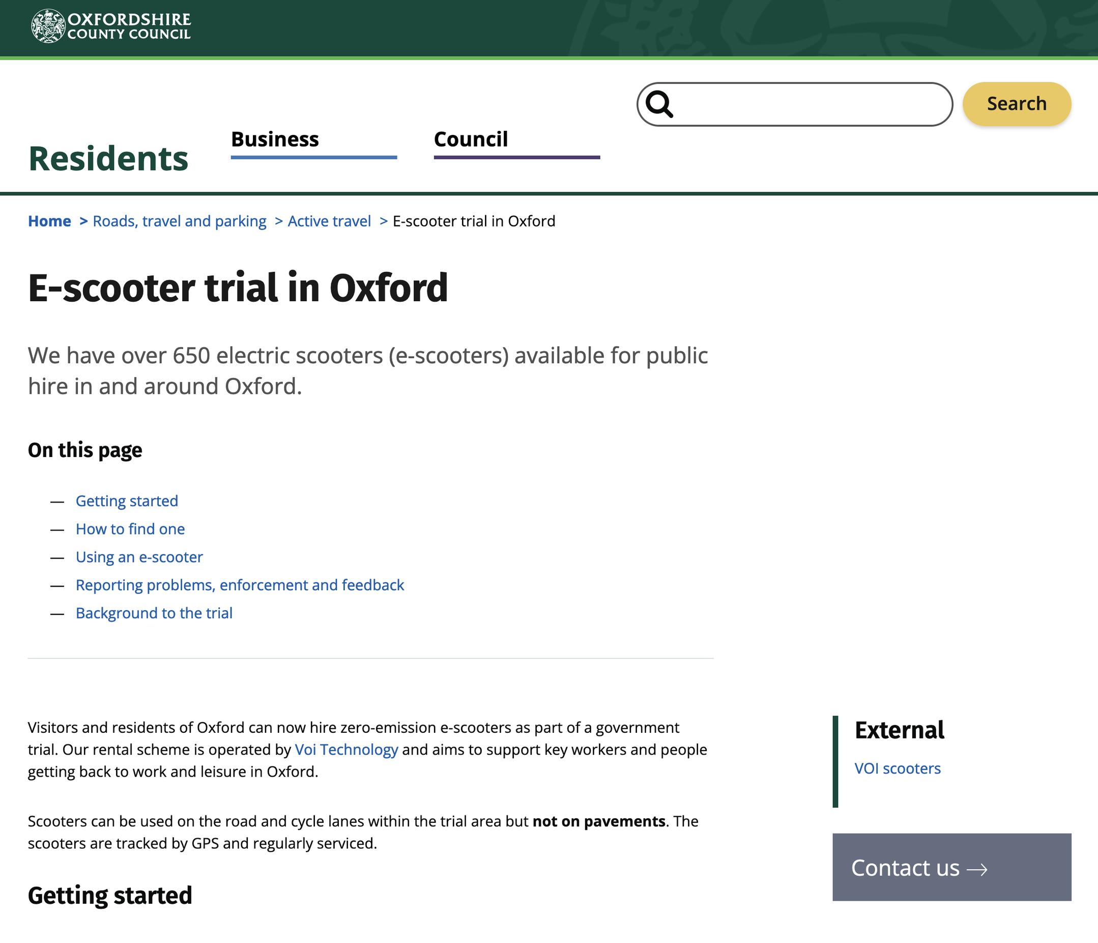 Oxfordshire`s e-scooter trial page