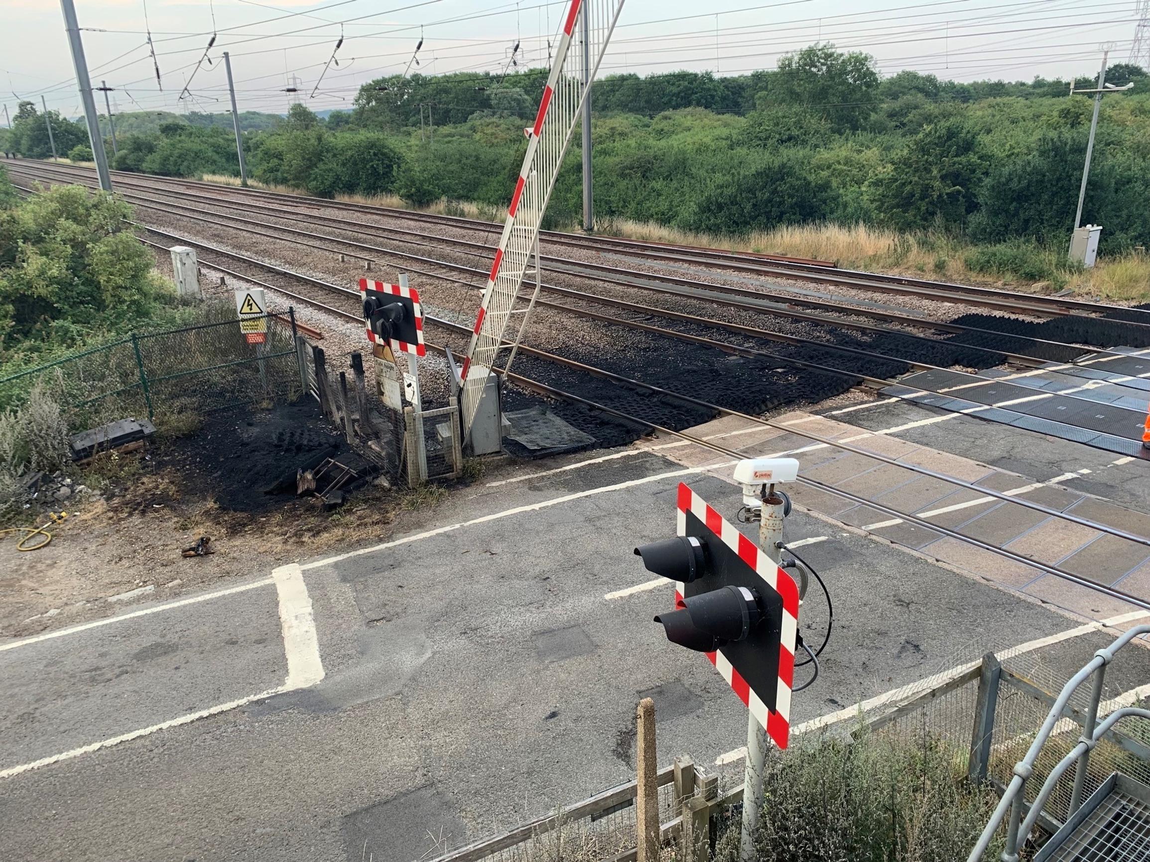 Damage caused by fire on the railway at Sandy, Bedfordshire
