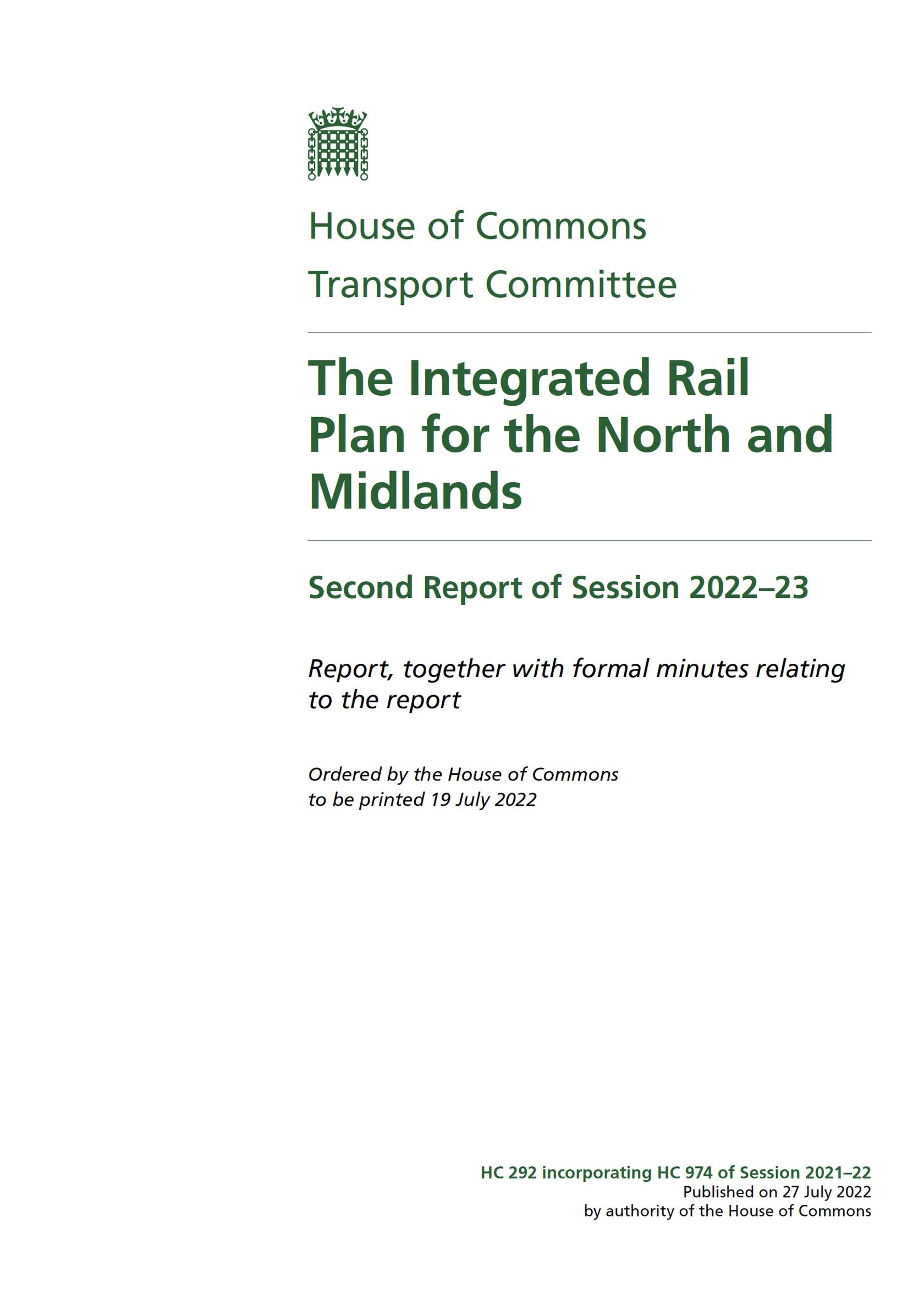 The Integrated Rail Plan for the North and Midlands